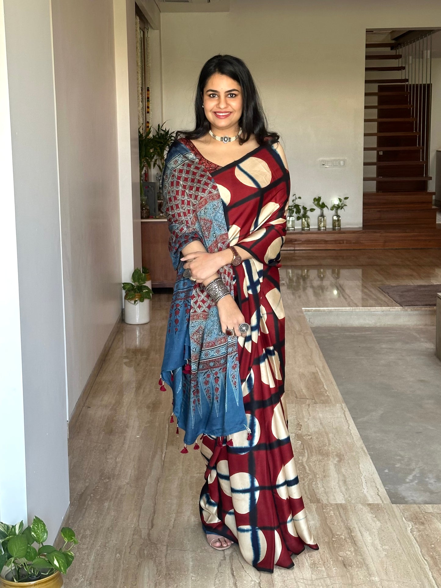 Black Indigo-Blue Ajrakh Blended Modal Saree