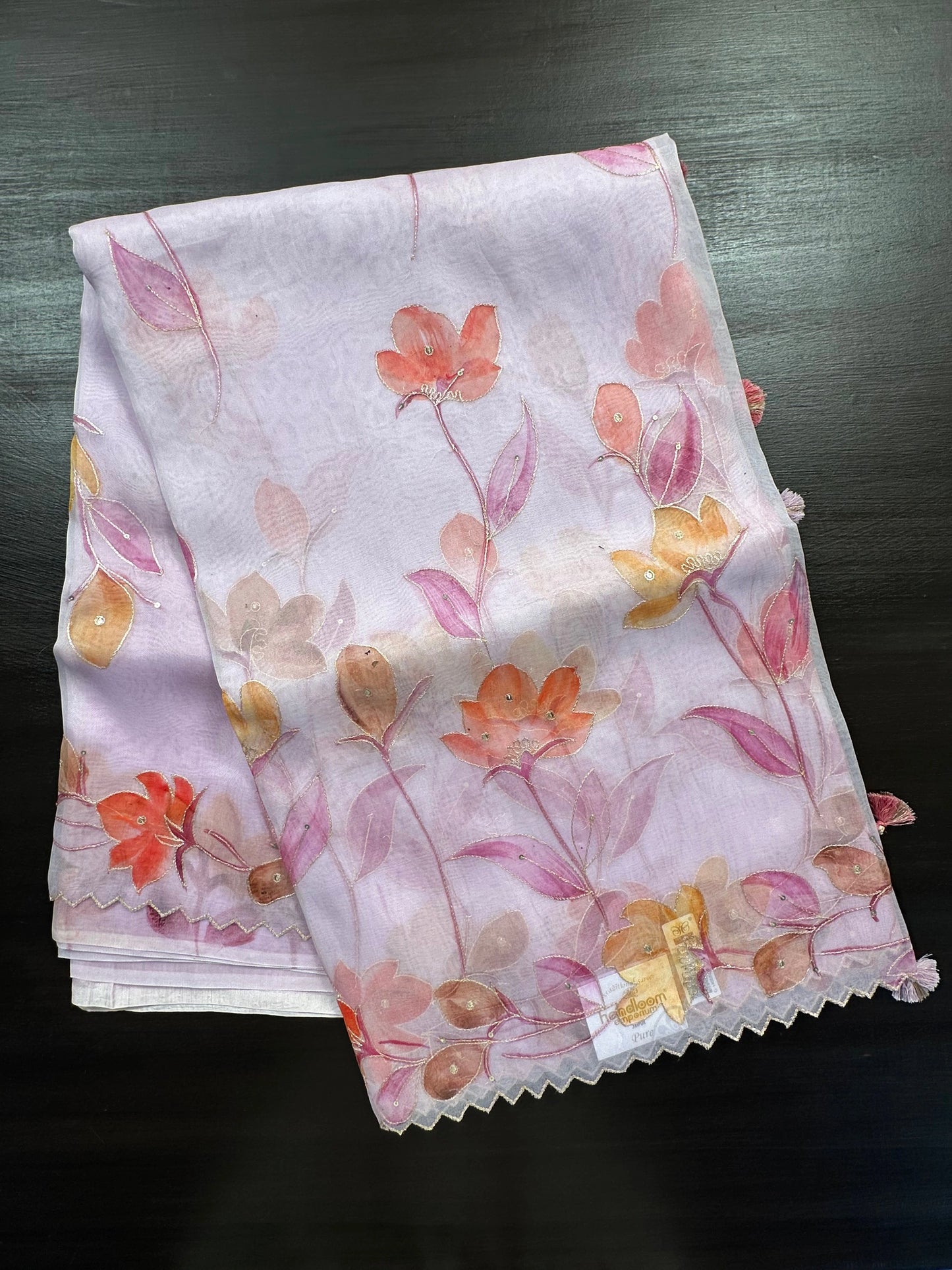 Mauve Floral Print Organza Saree