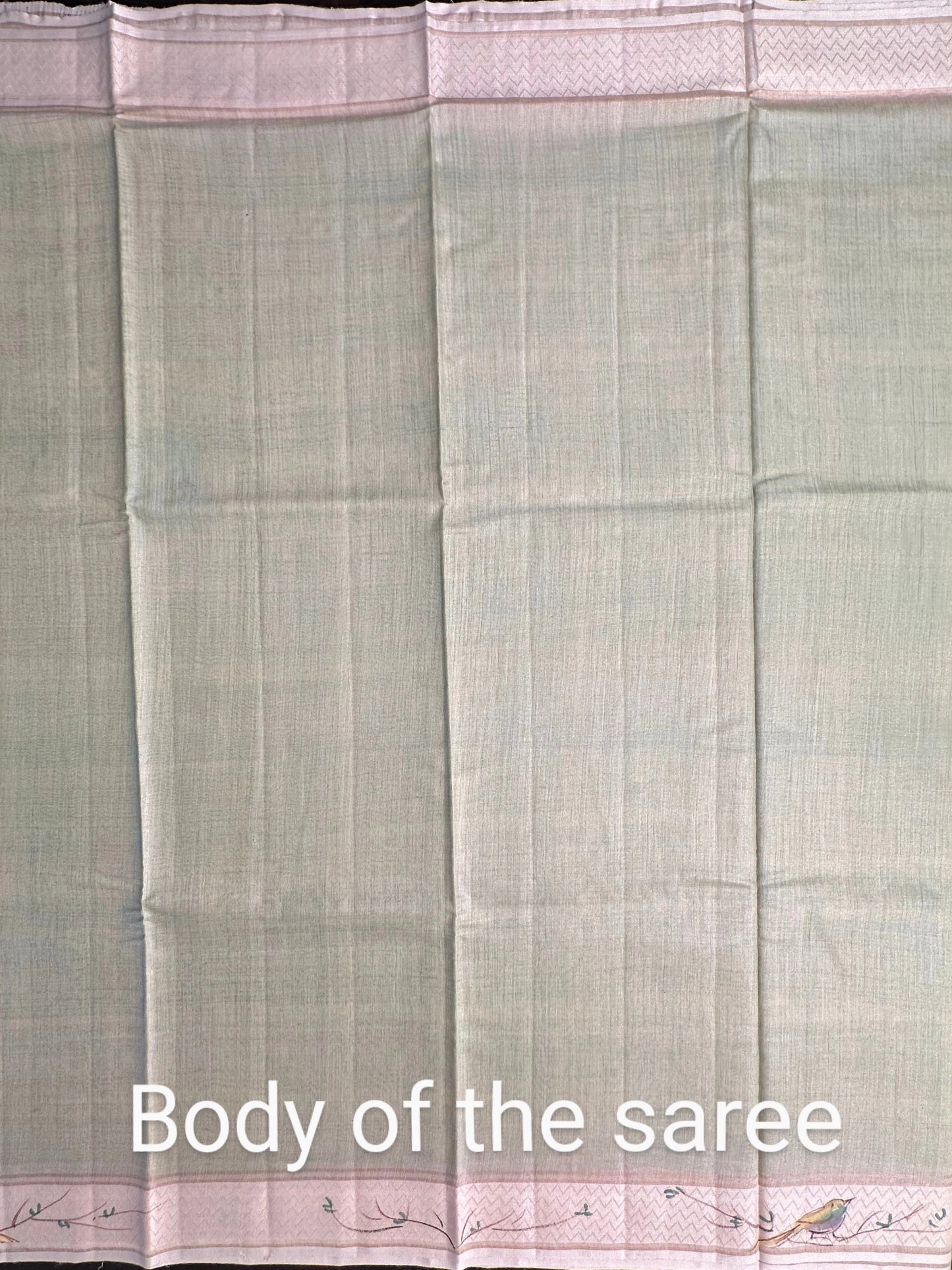 Pista Green Hand Print Muga Silk Saree