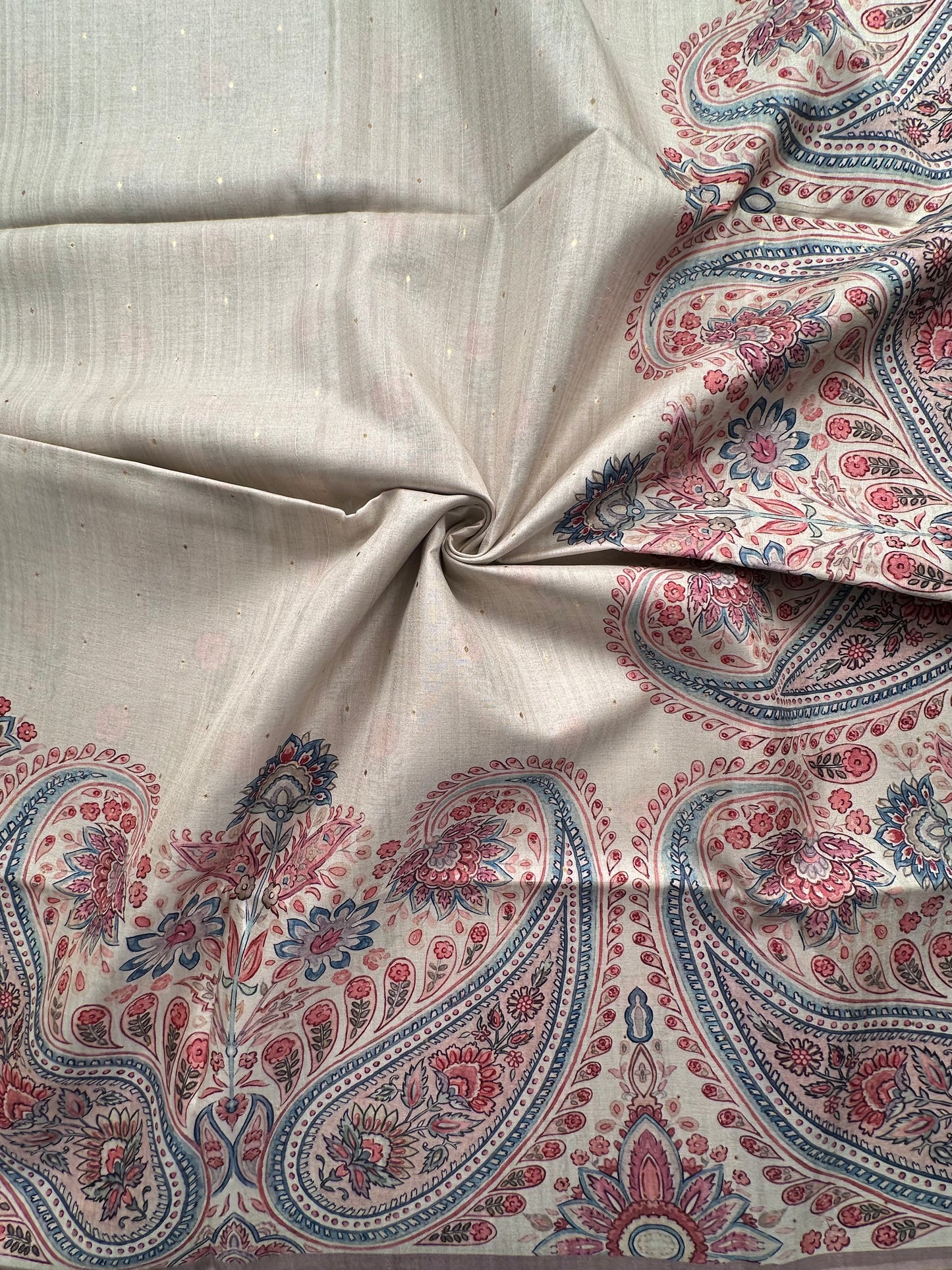 Off White-Champagne Printed Art Silk Saree