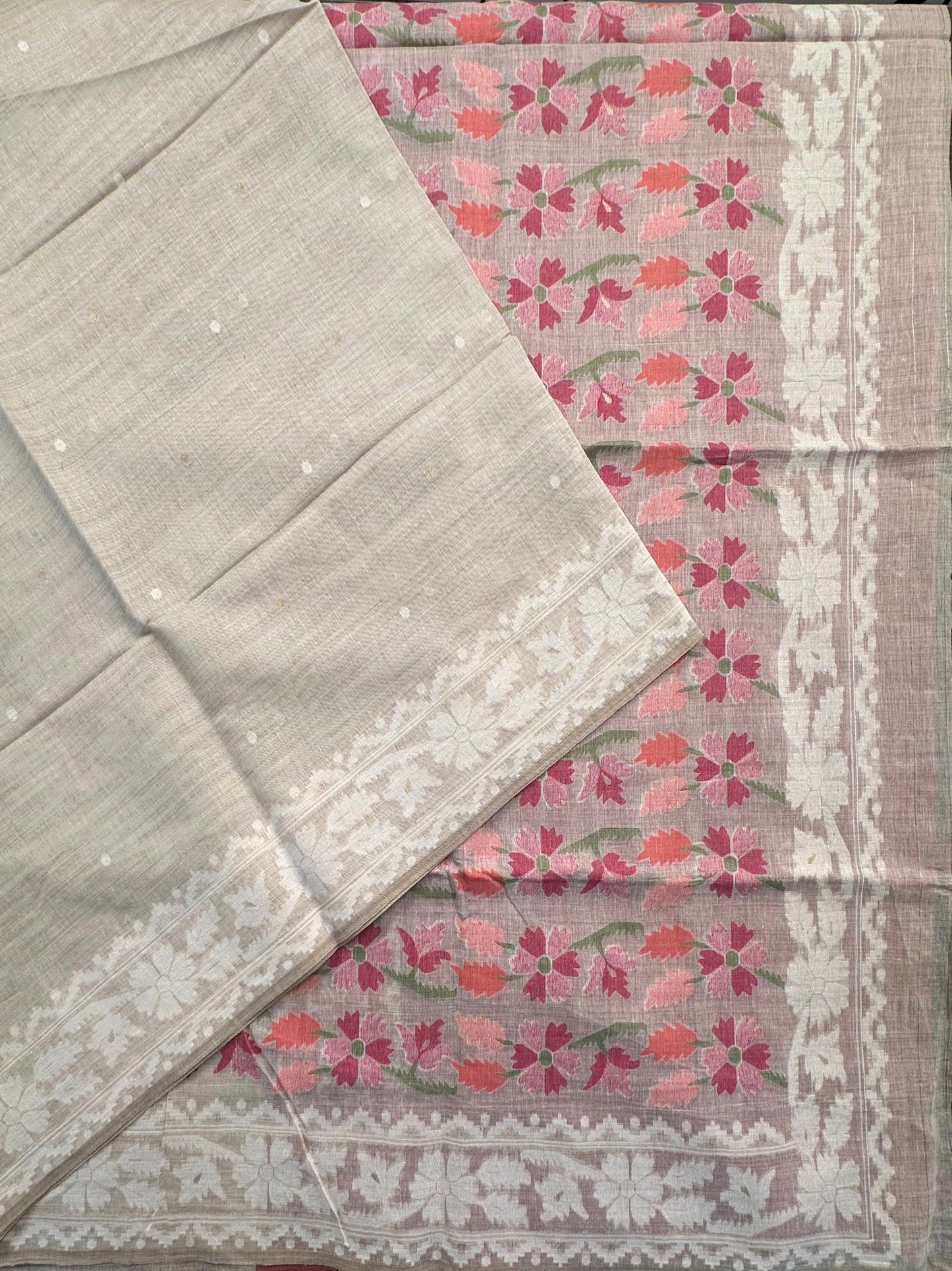 Beige-Peach Floral Weave Fancy Cotton Saree