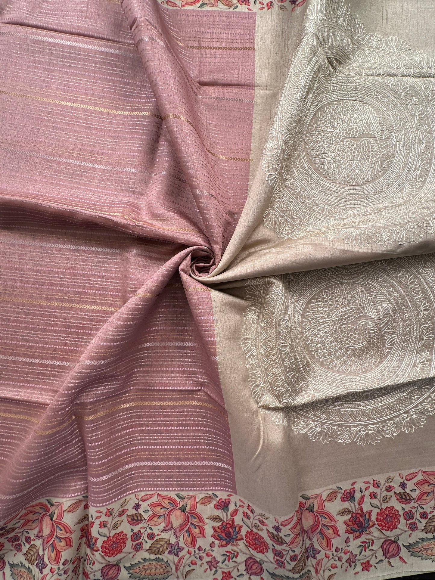 Pink-Beige Printed Art Silk Saree