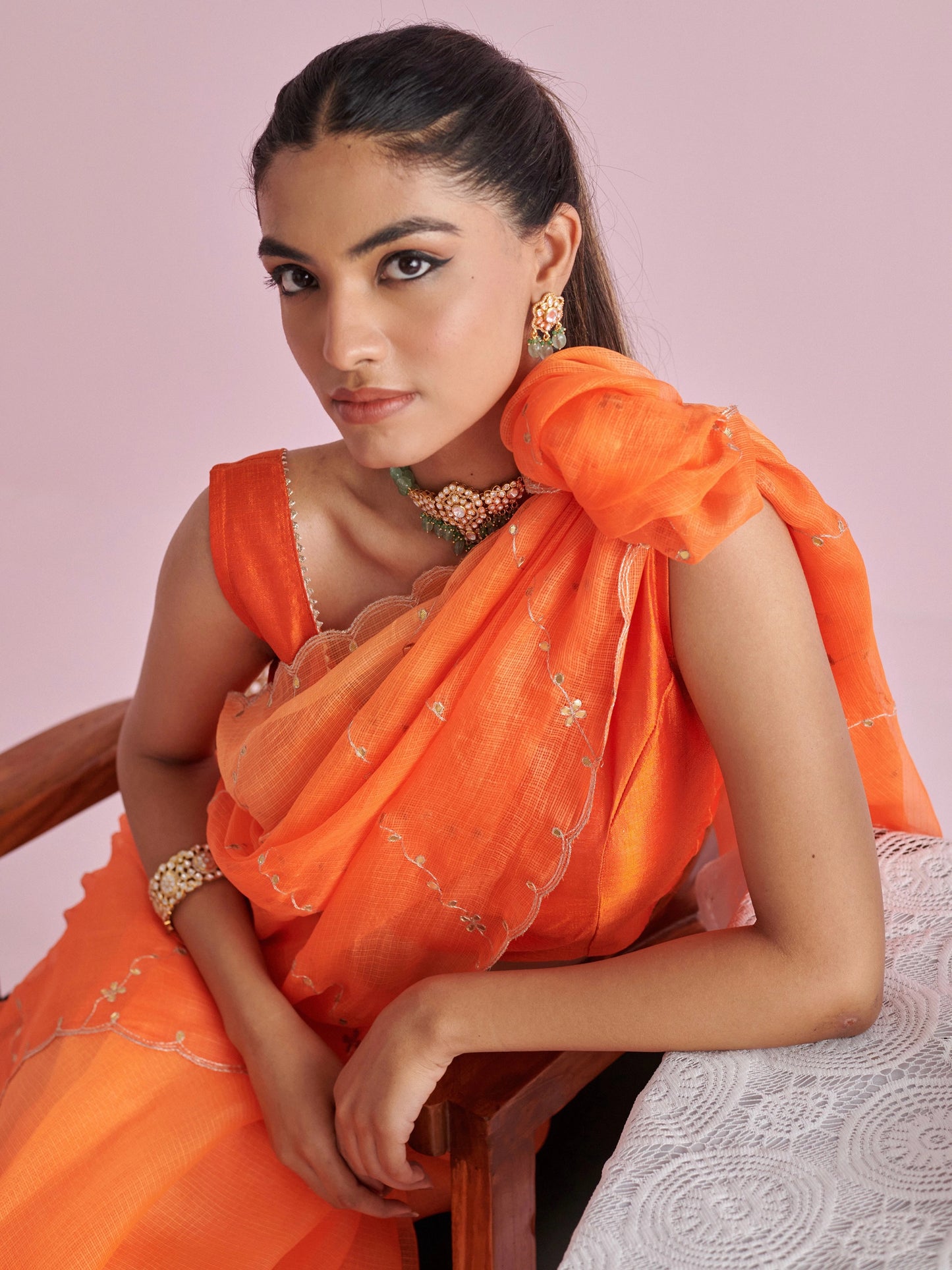 Kota Doria Pure Silk Saree With Gota Patti Work