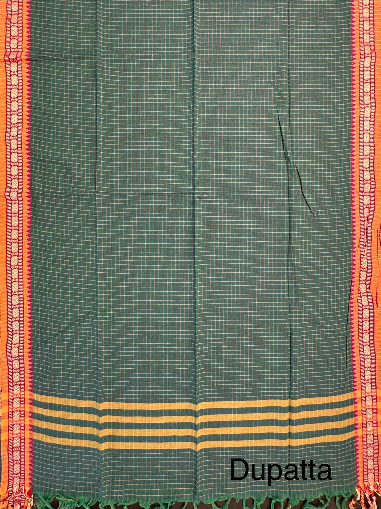 Bottle Green Checkered Dharwad South Cotton 3-Piece Suit