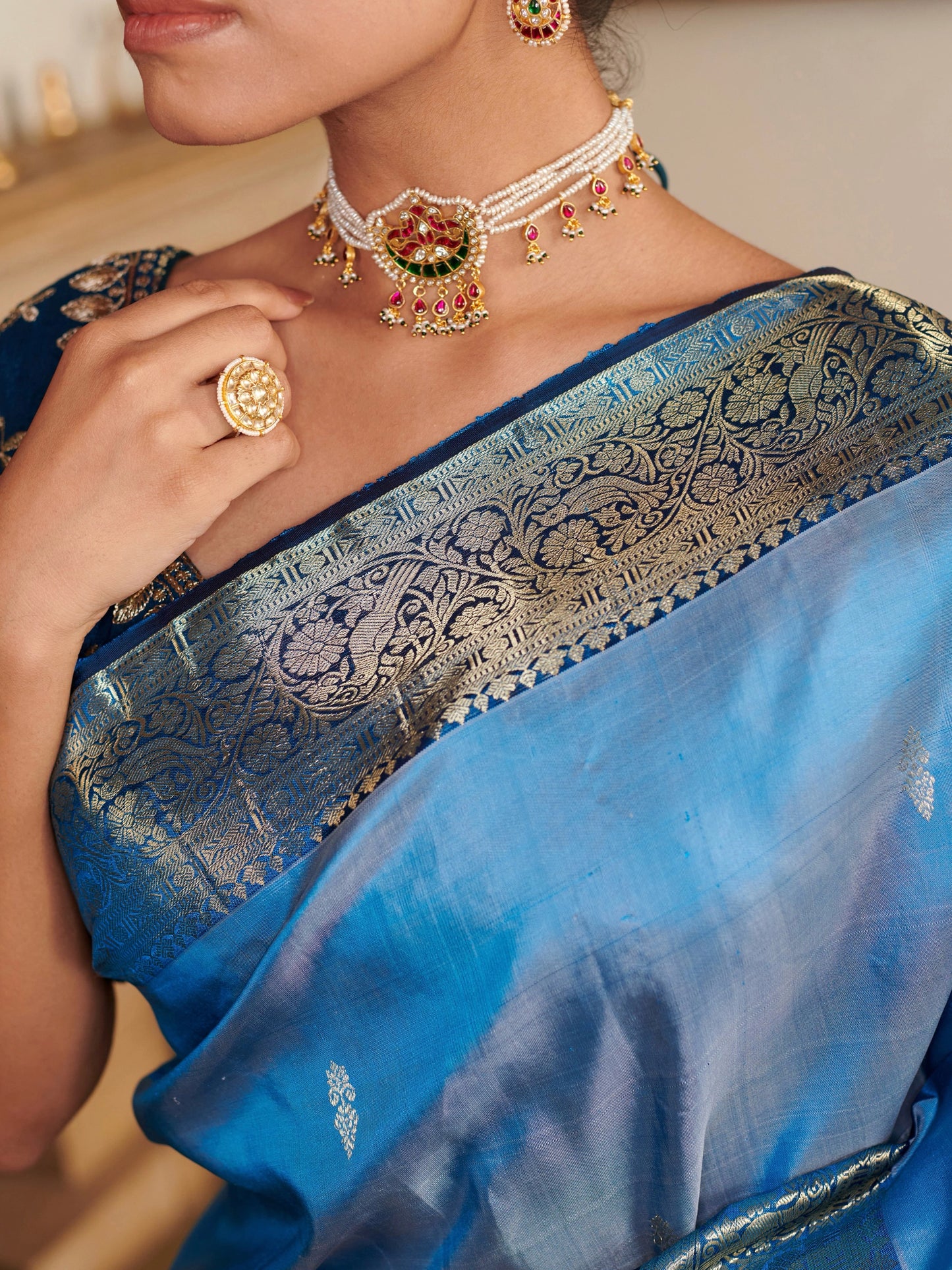 Blue Handloom Kanjivaram Pure Silk Saree