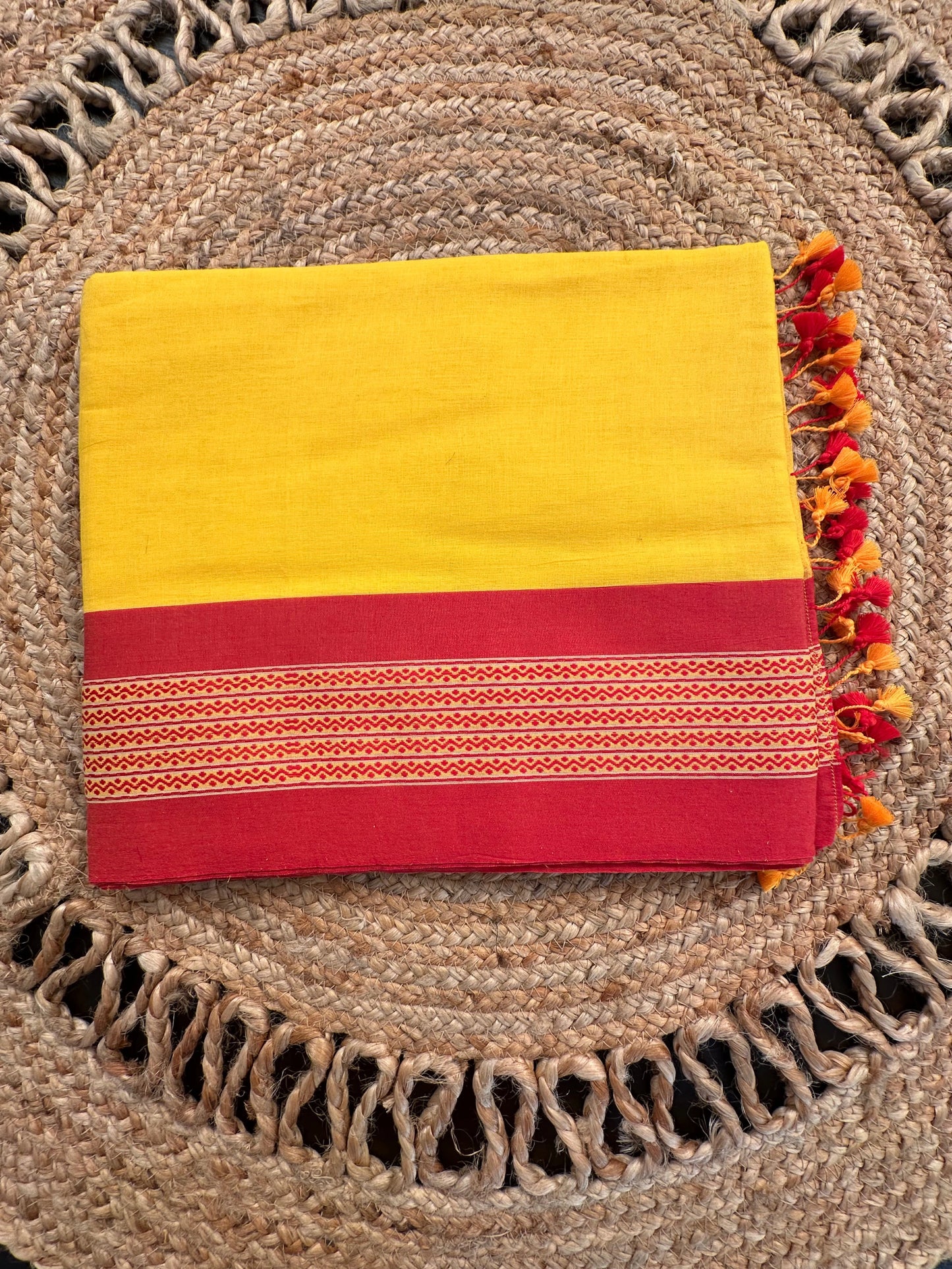 Yellow-Red Tripura Cotton Saree