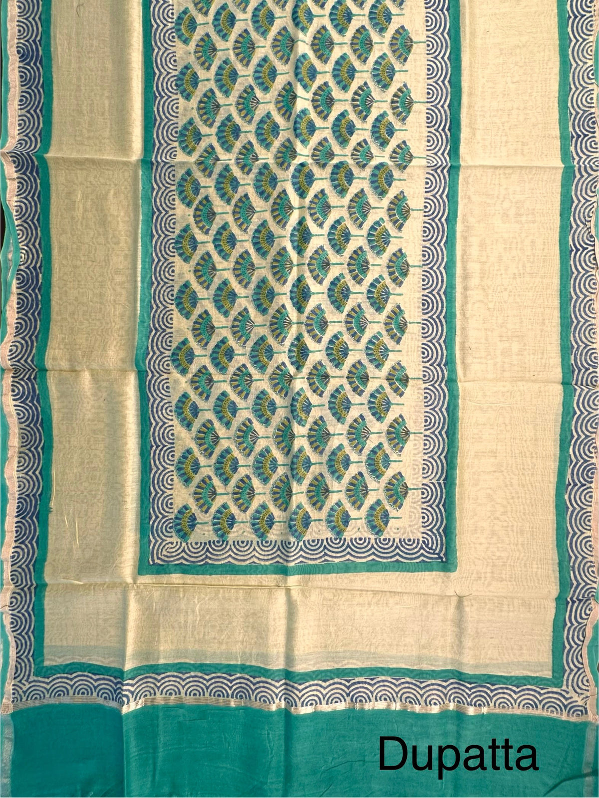 Green Chanderi Hand Block Printed 3-Piece Unstitched Suit