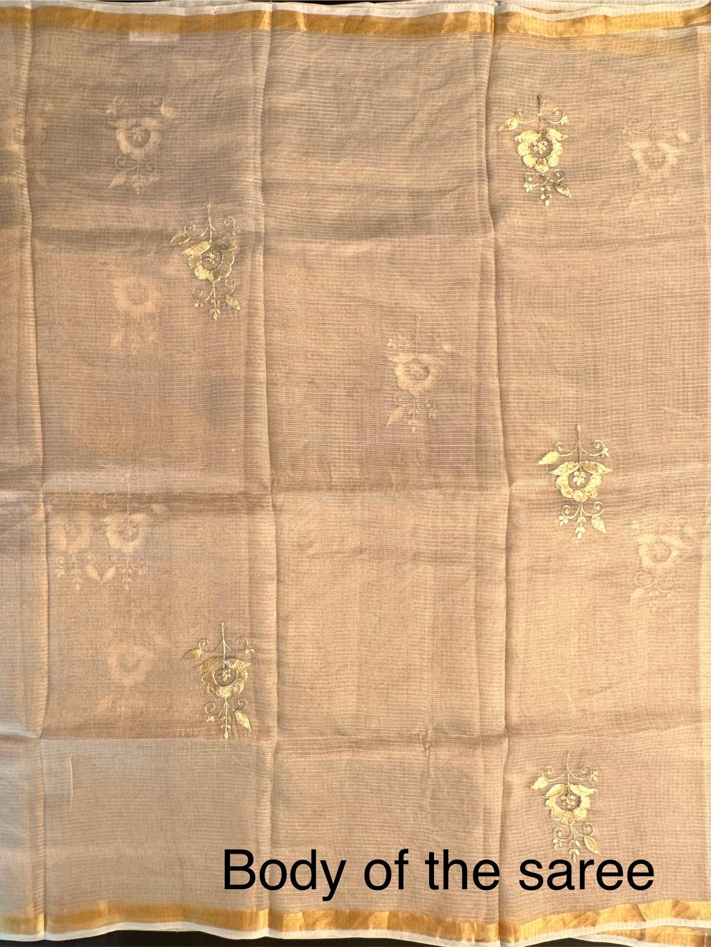 Light Gold Pittan Work Kota Doria Silk Saree