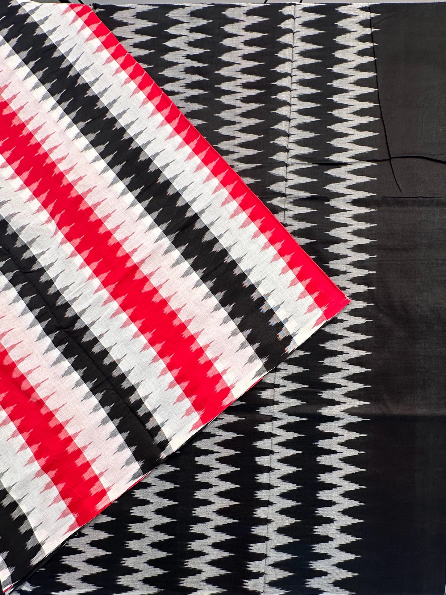 Black-Red Ikkat Cotton Saree