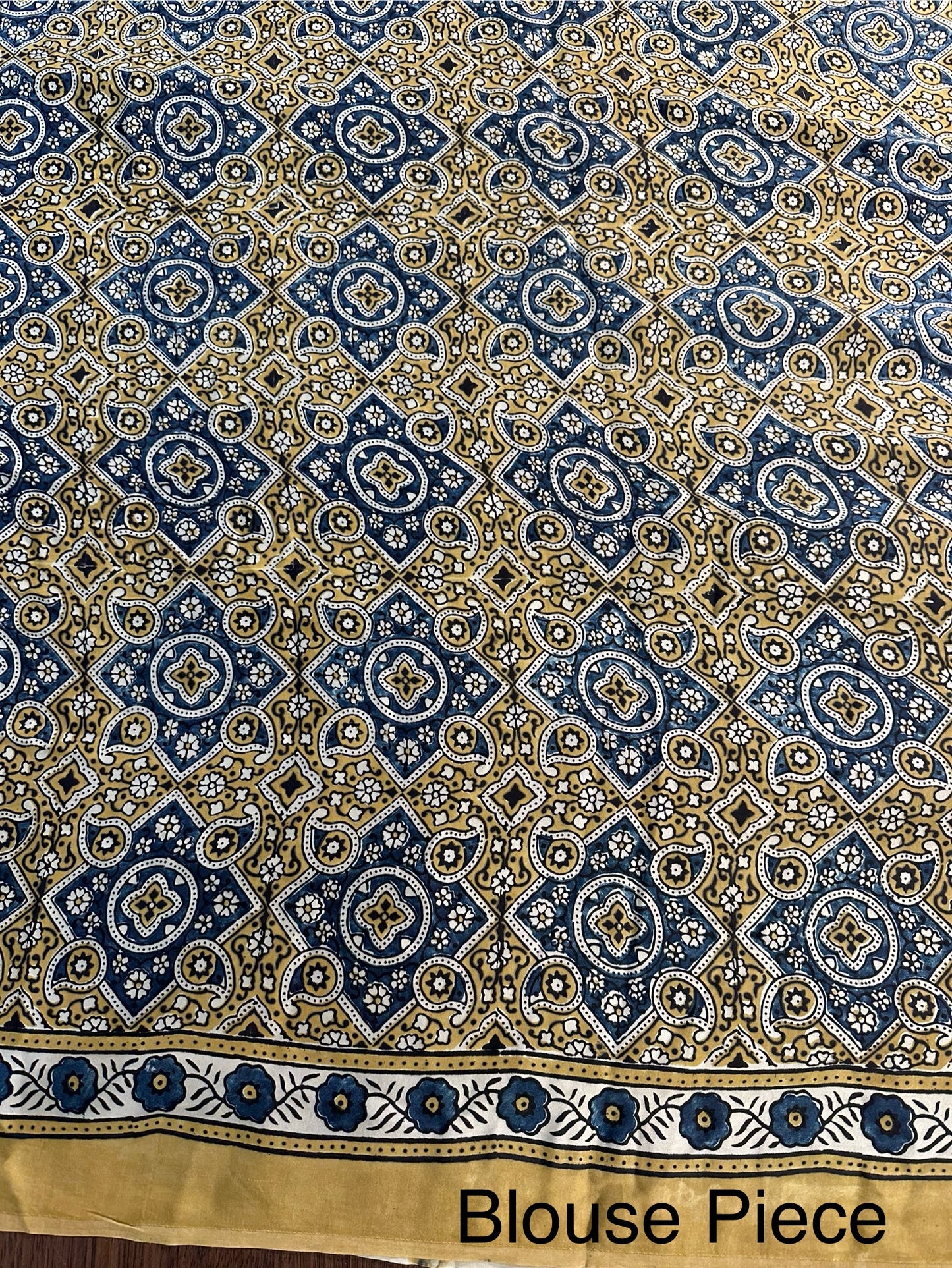 Peacock Blue-Yellow Ajrakh Blended Modal Saree