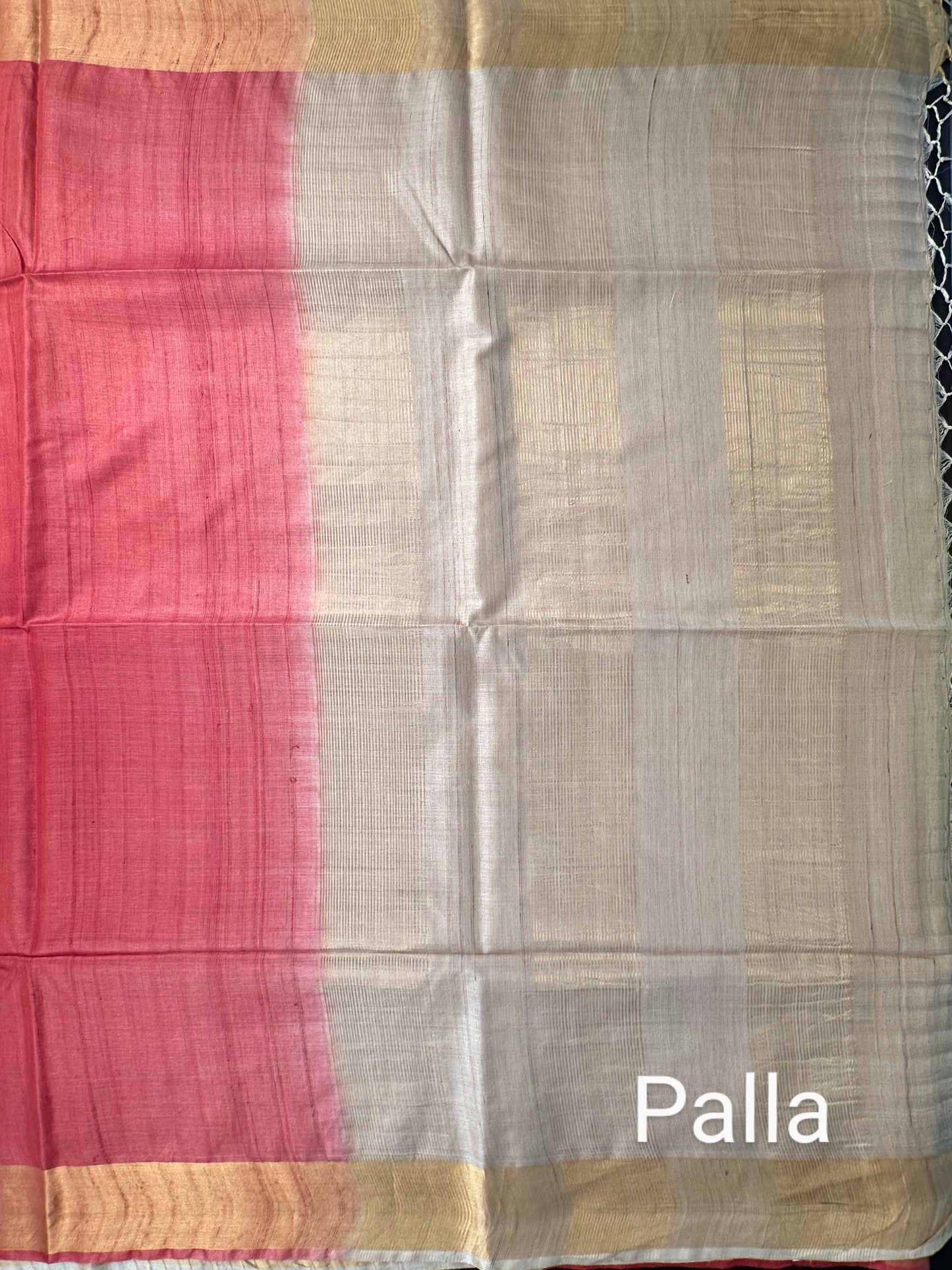 Coral Pink-Beige Handloom Tussar Silk Saree