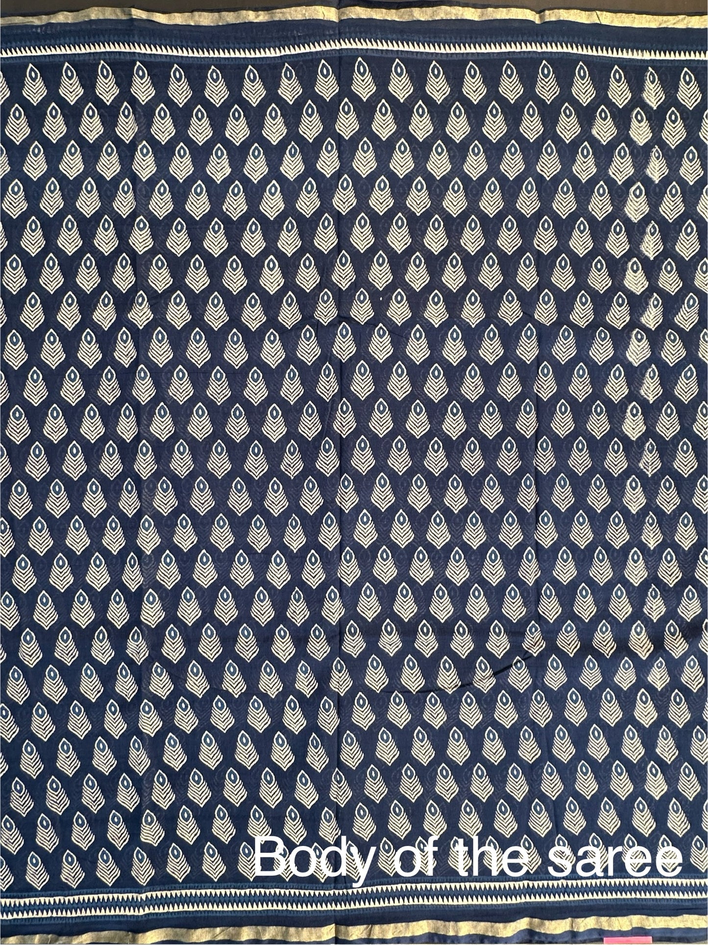 Indigo Blue Block Print Cotton Blend Saree