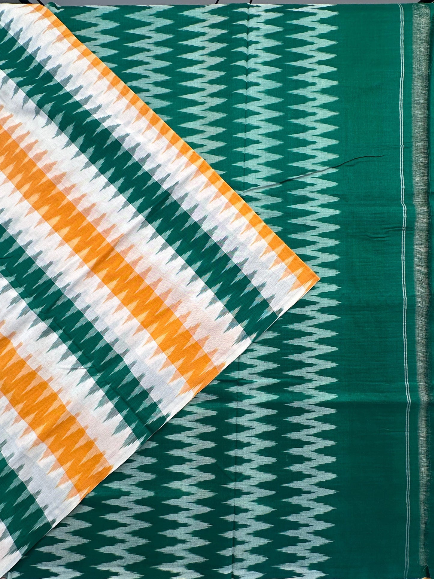 B.Green-Mustard Ikkat Cotton Saree