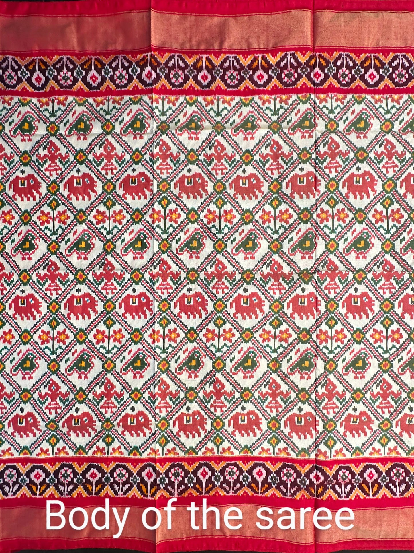 Off White-Red Patola Handloom Silk Saree