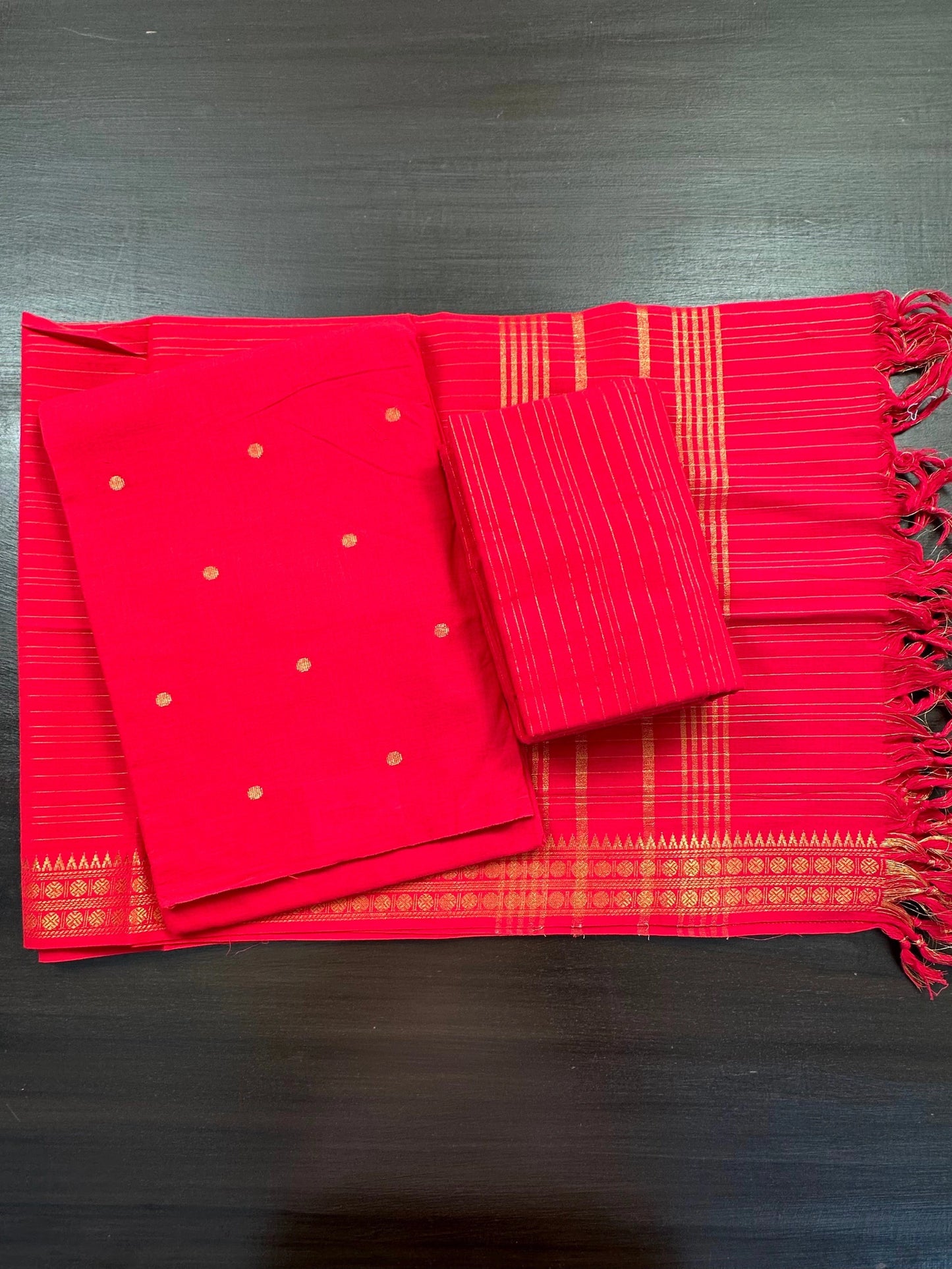 Red South Cotton Unstitched 3-Piece Suit