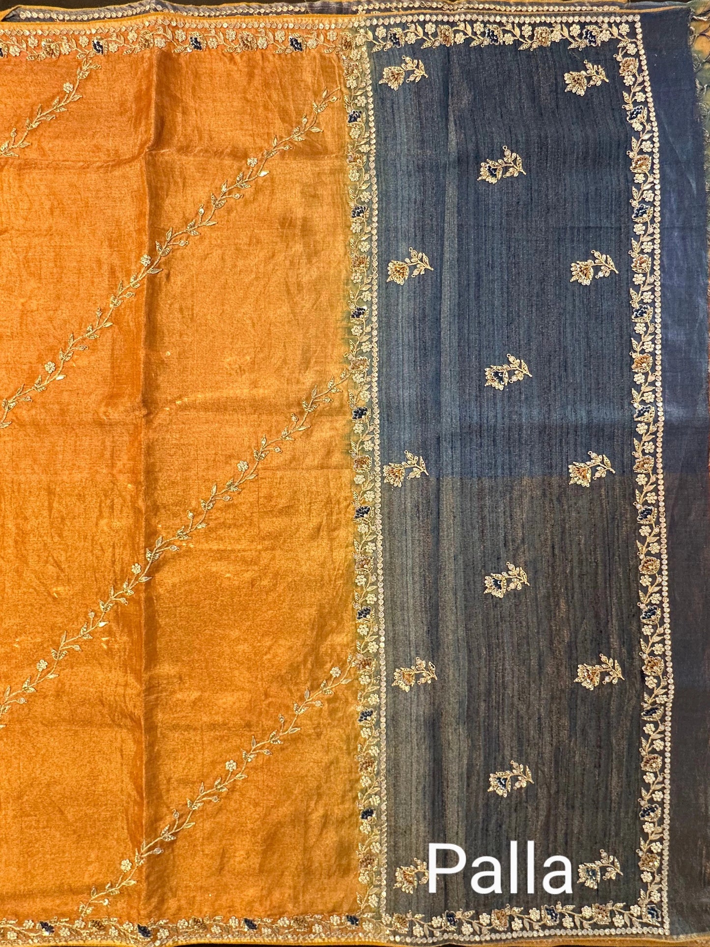 Mustard Tissue Saree With Zari Work Jaal