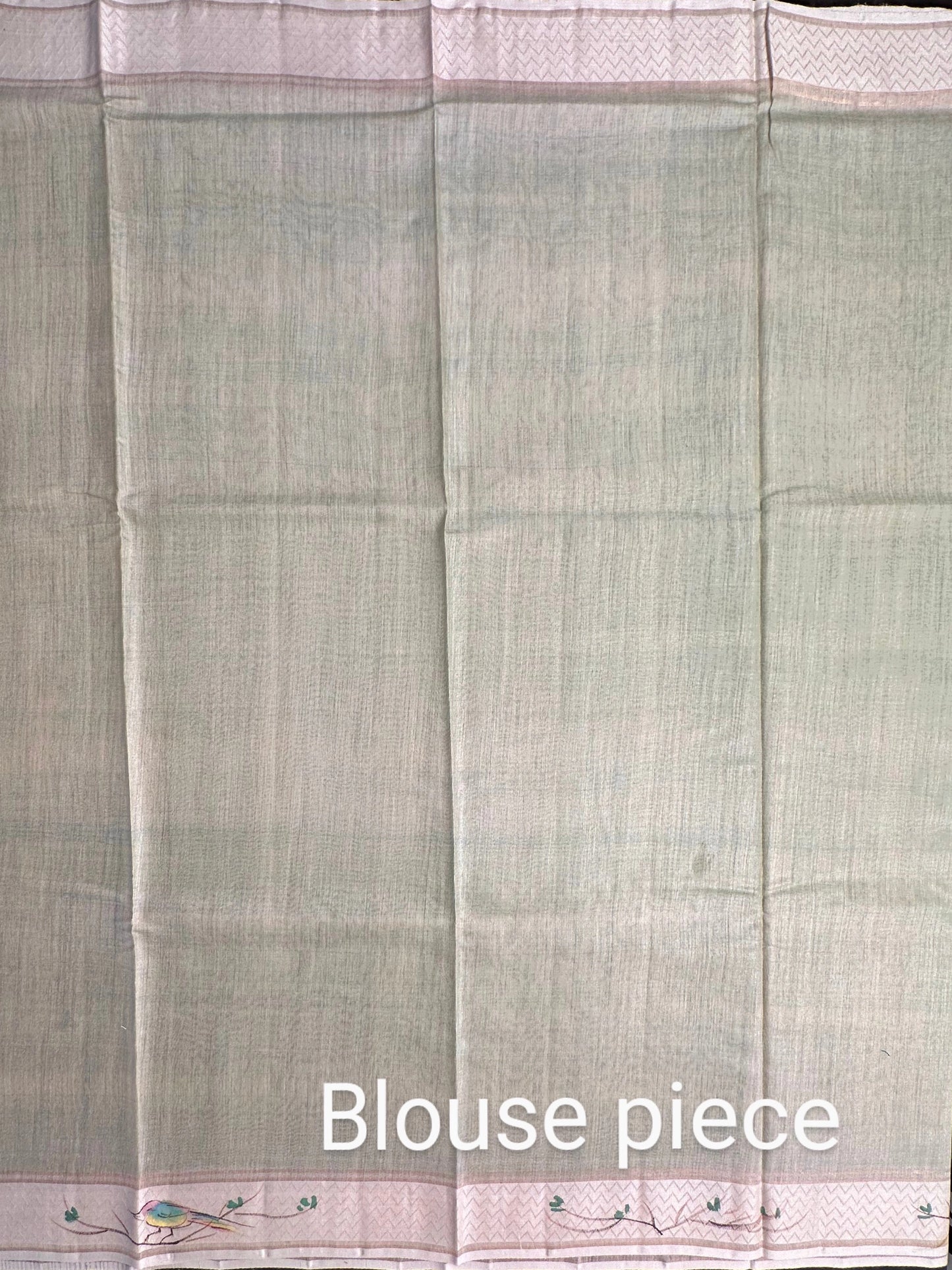 Pista Green Hand Print Muga Silk Saree