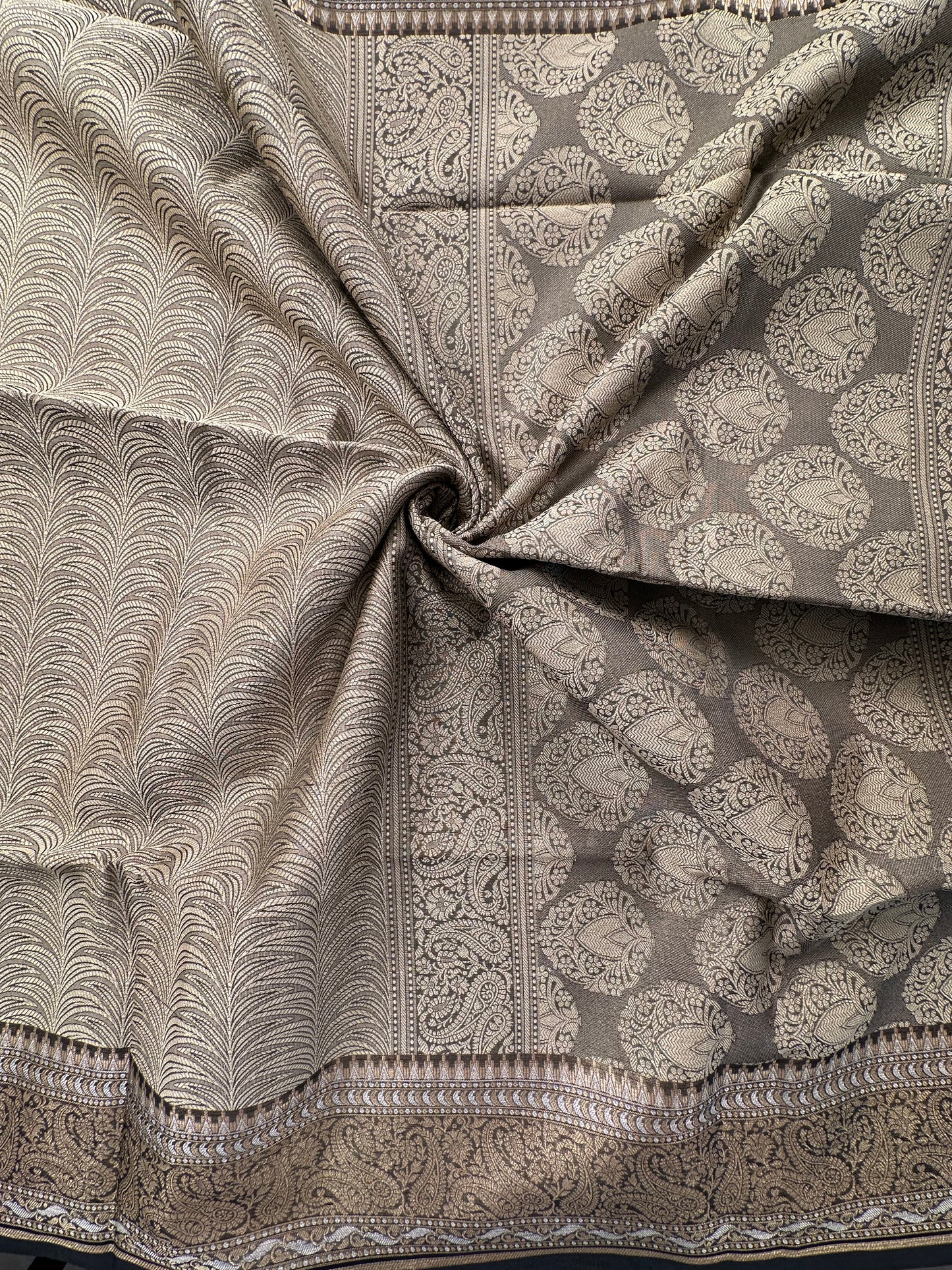 Grey-Black Fancy Tissue Saree