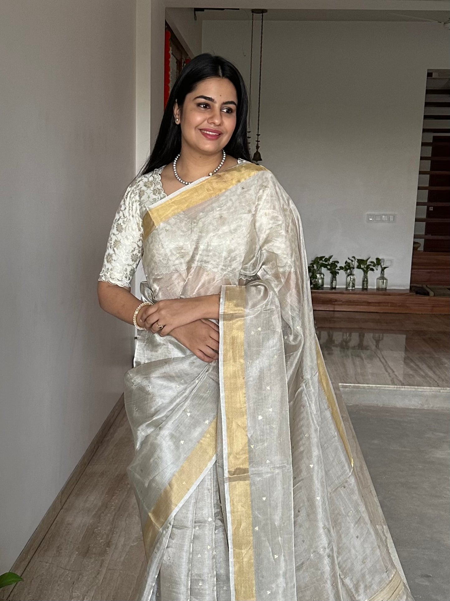 Silver Pure Tissue Silk Saree