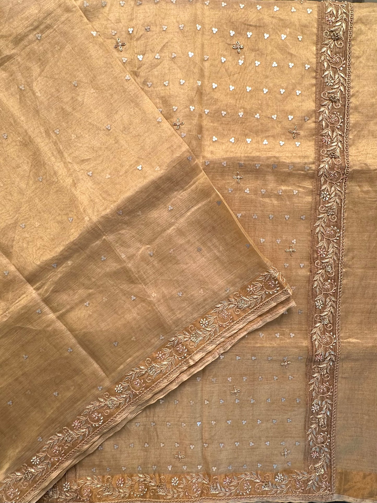 Golden Tissue Silk Saree With Zardozi Work