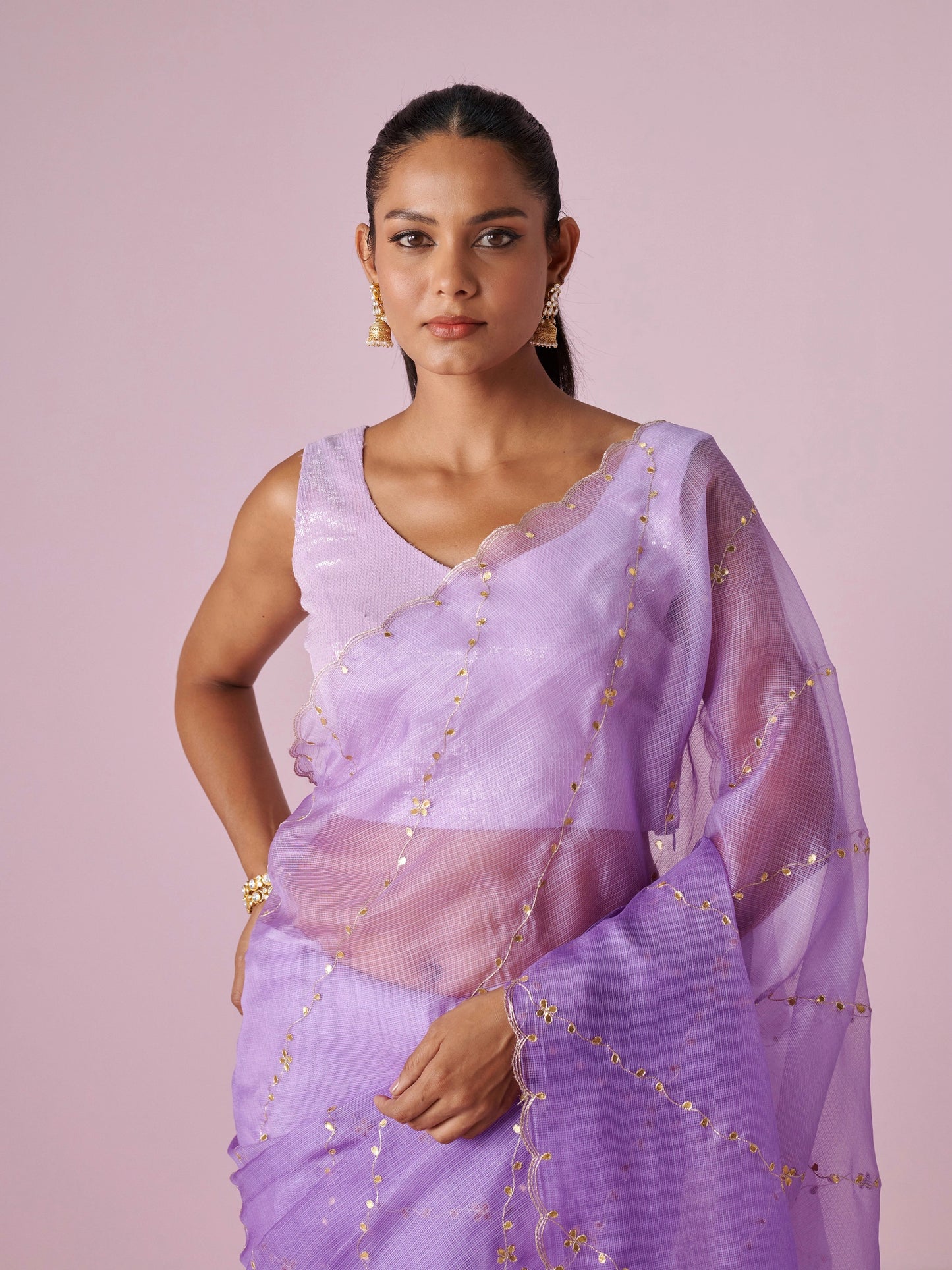 Kota Doria Pure Silk Saree With Gota Patti Work