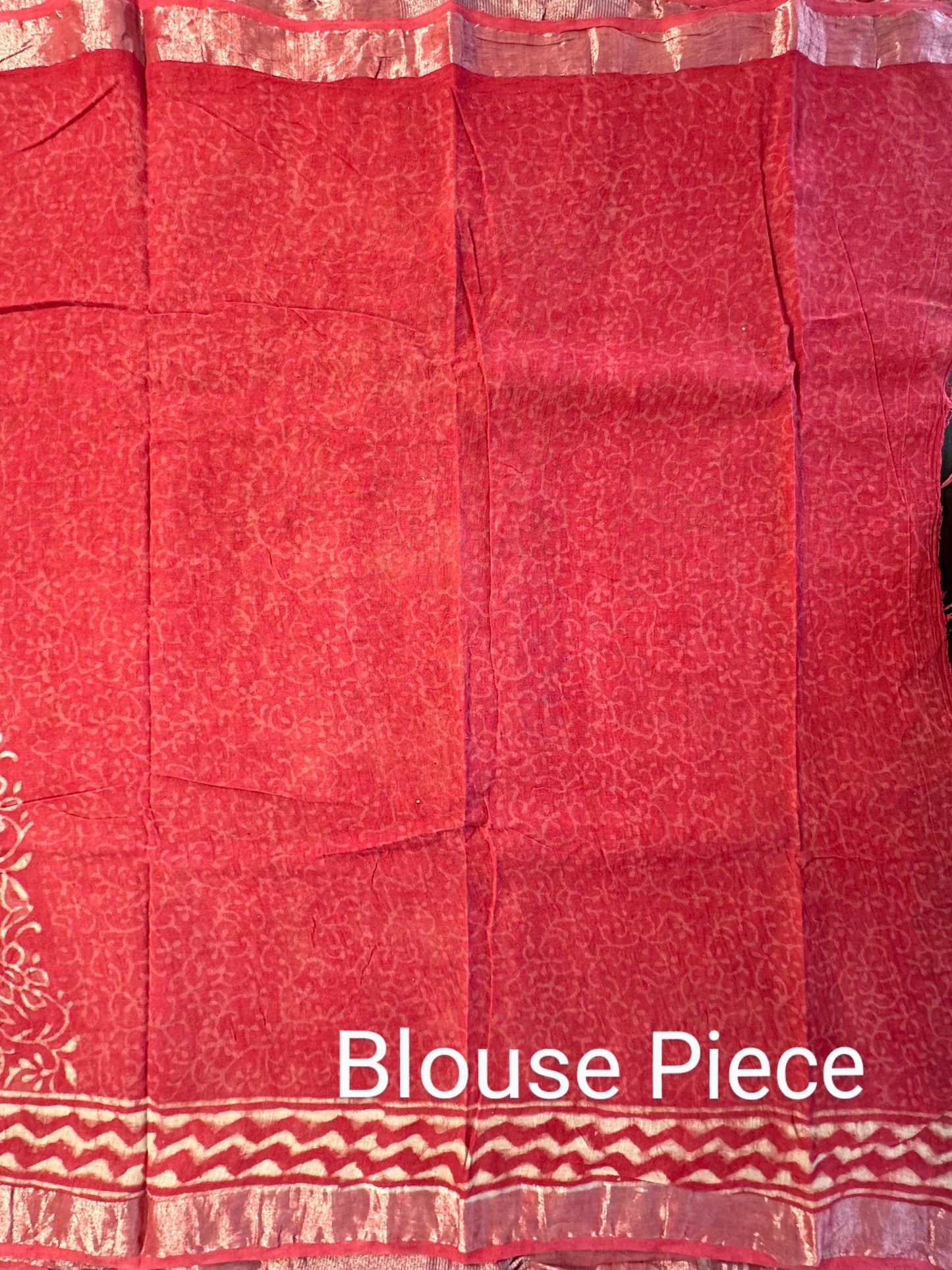 Pink Hand Block Printed Linen Saree