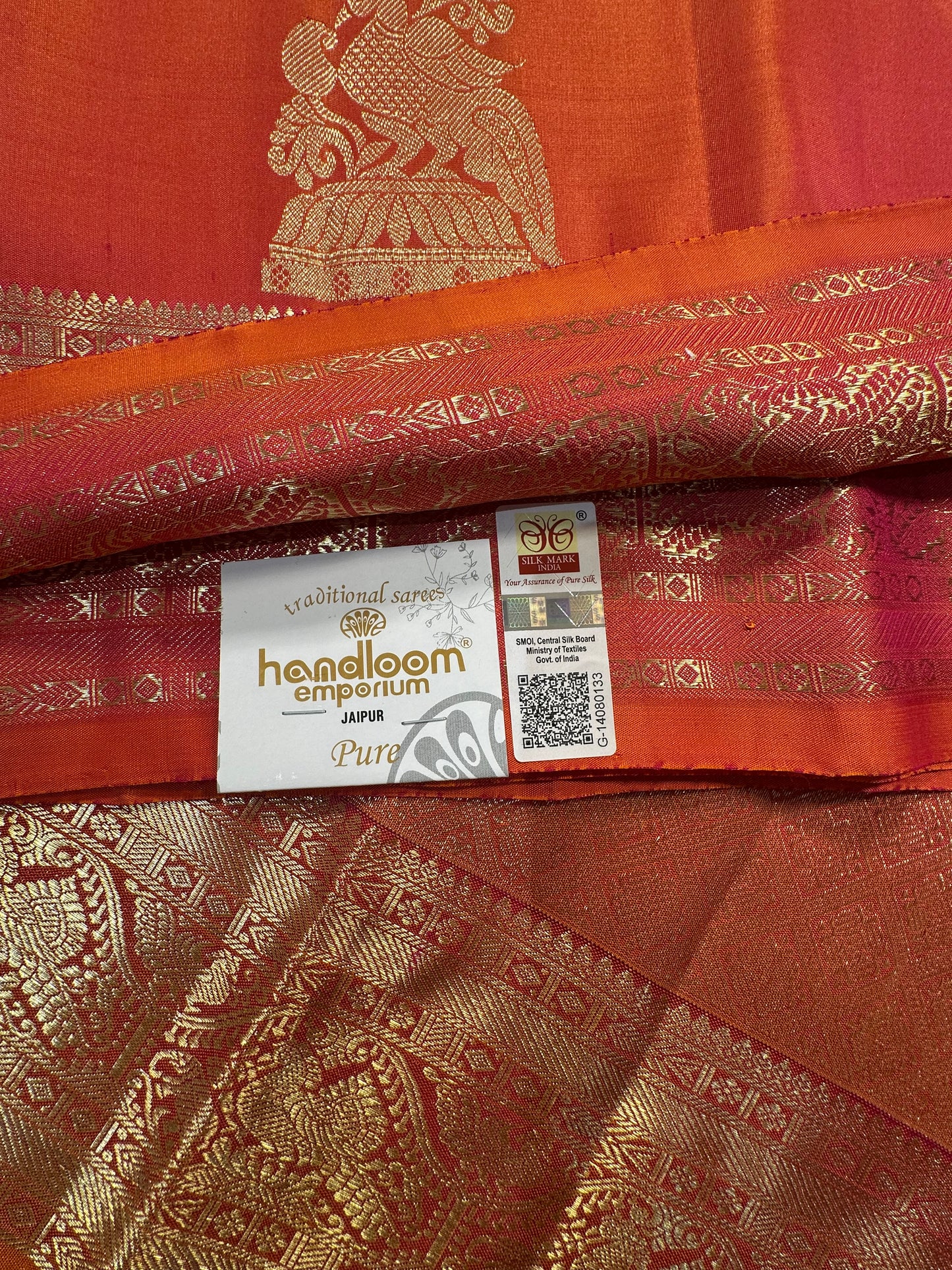 Peach Handloom Kanjivaram Pure Silk Saree