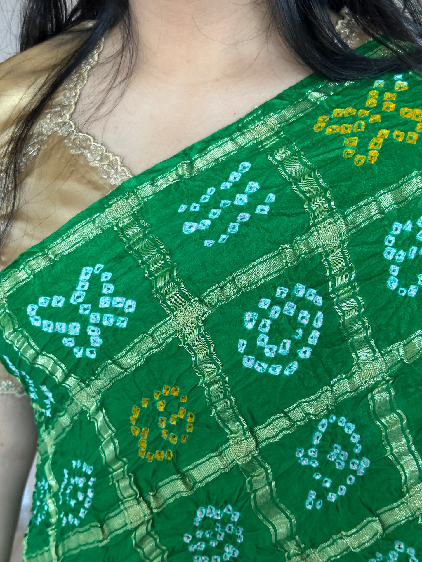Green Gharchola Bandhej Gajji Silk Saree