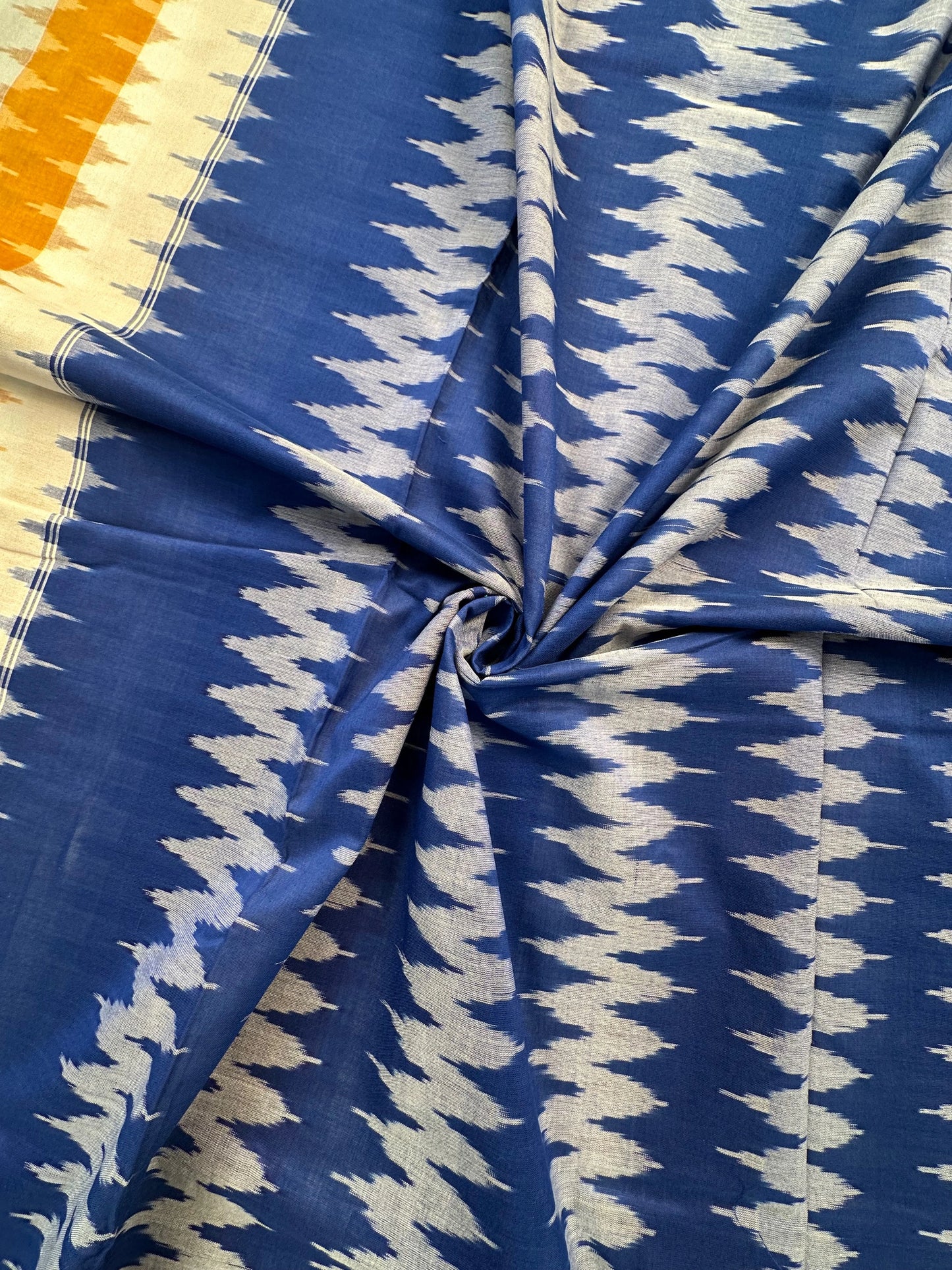 Blue-Mustard Ikkat Cotton Saree