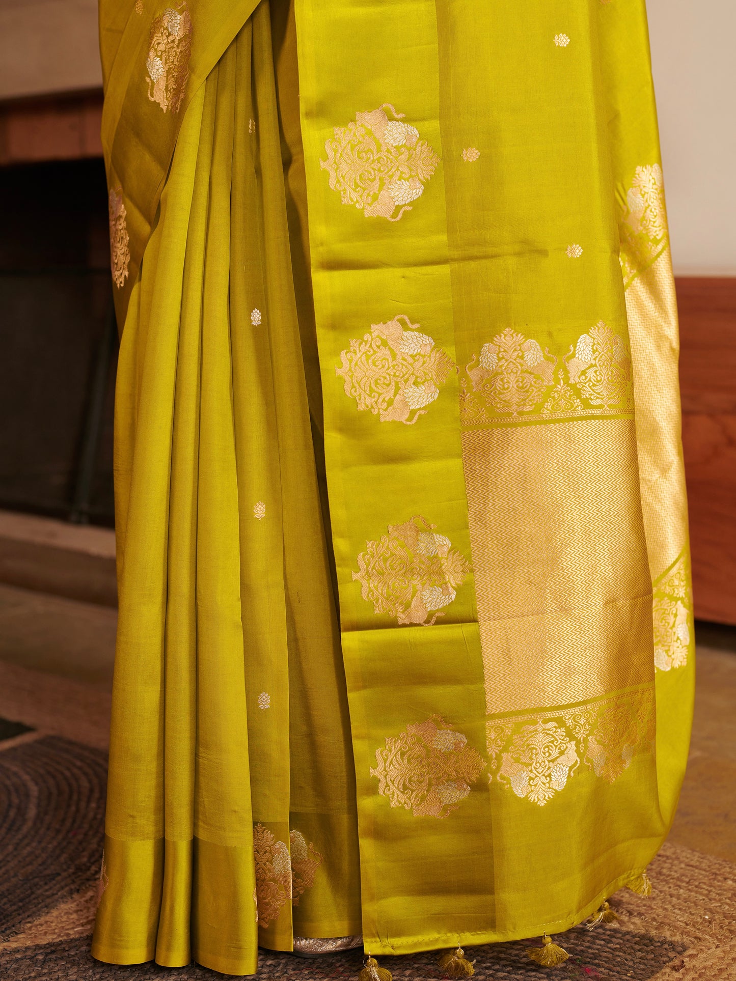 Olive Green Banarasi Satin Saree