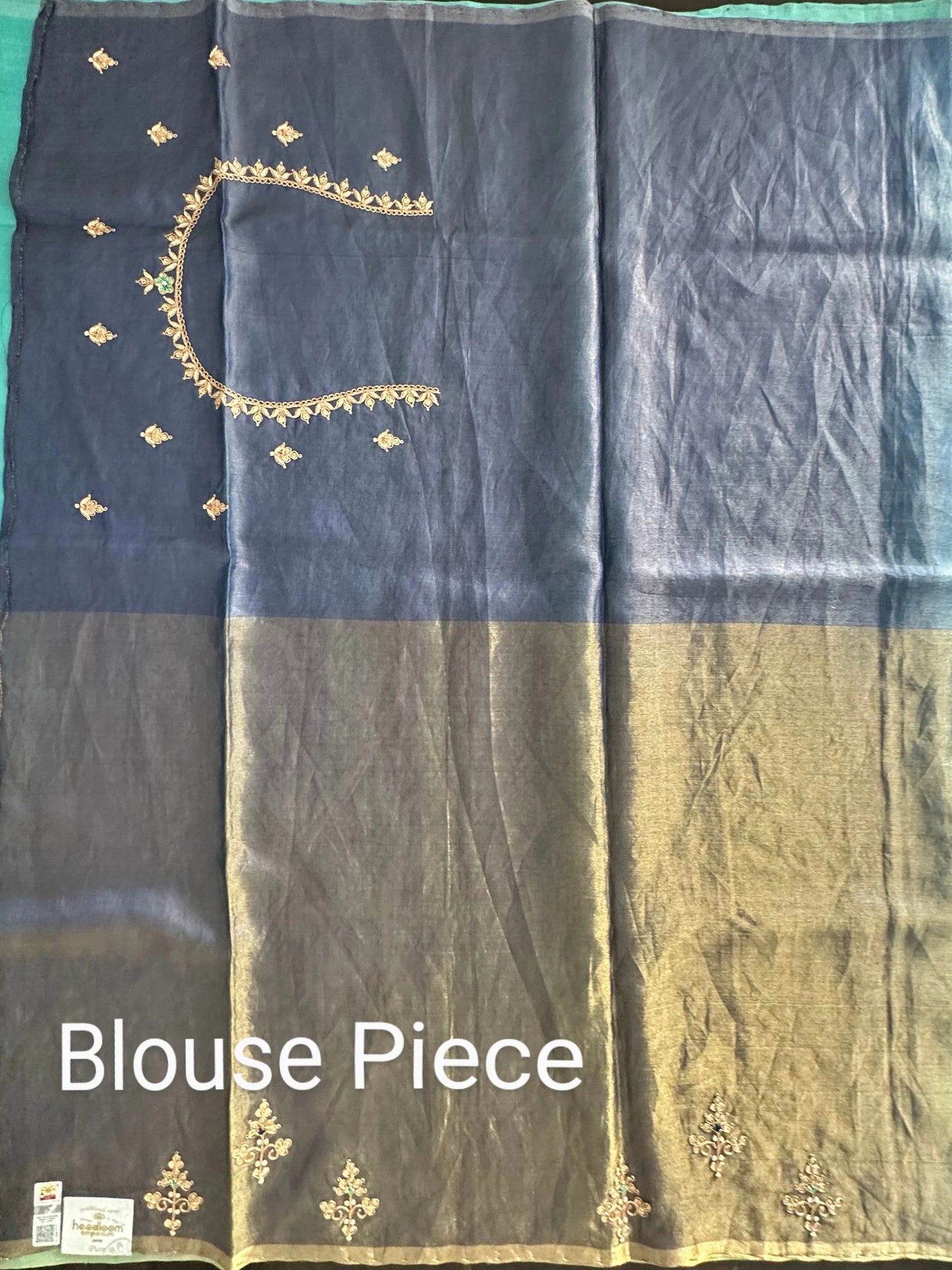 Firozi Tussar Saree With Zari Work