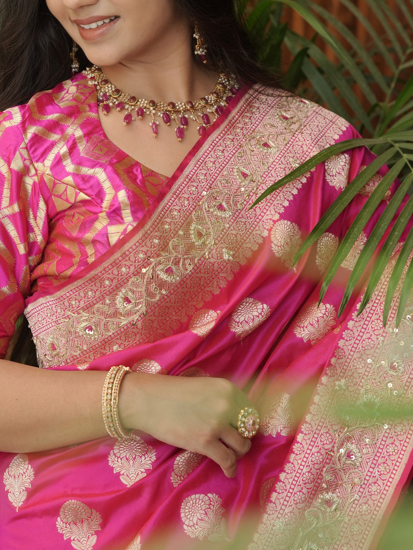 Rani Pure Banarasi Silk Saree With Gotapatti & Zarodozi Work
