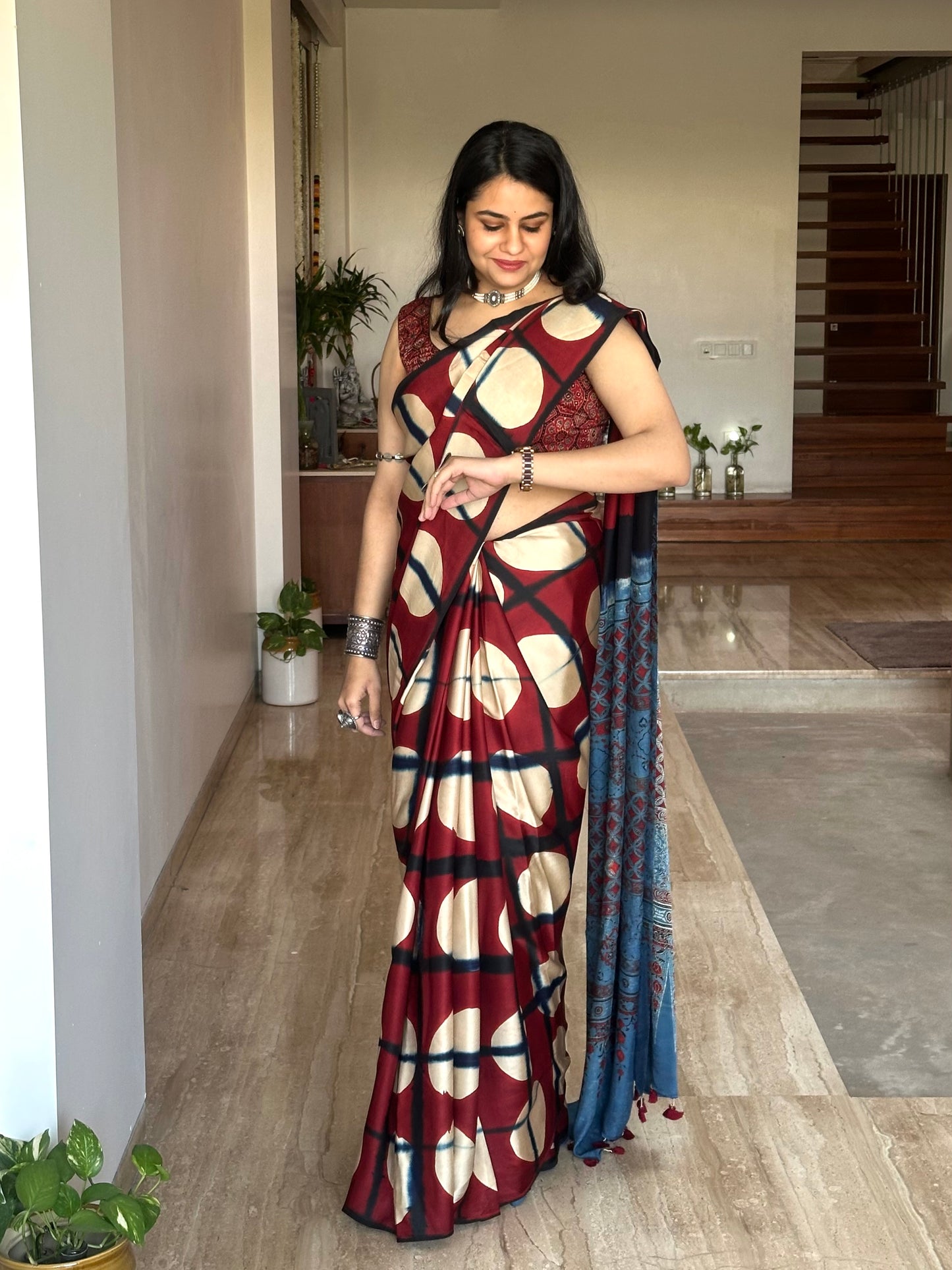 Black Indigo-Blue Ajrakh Blended Modal Saree
