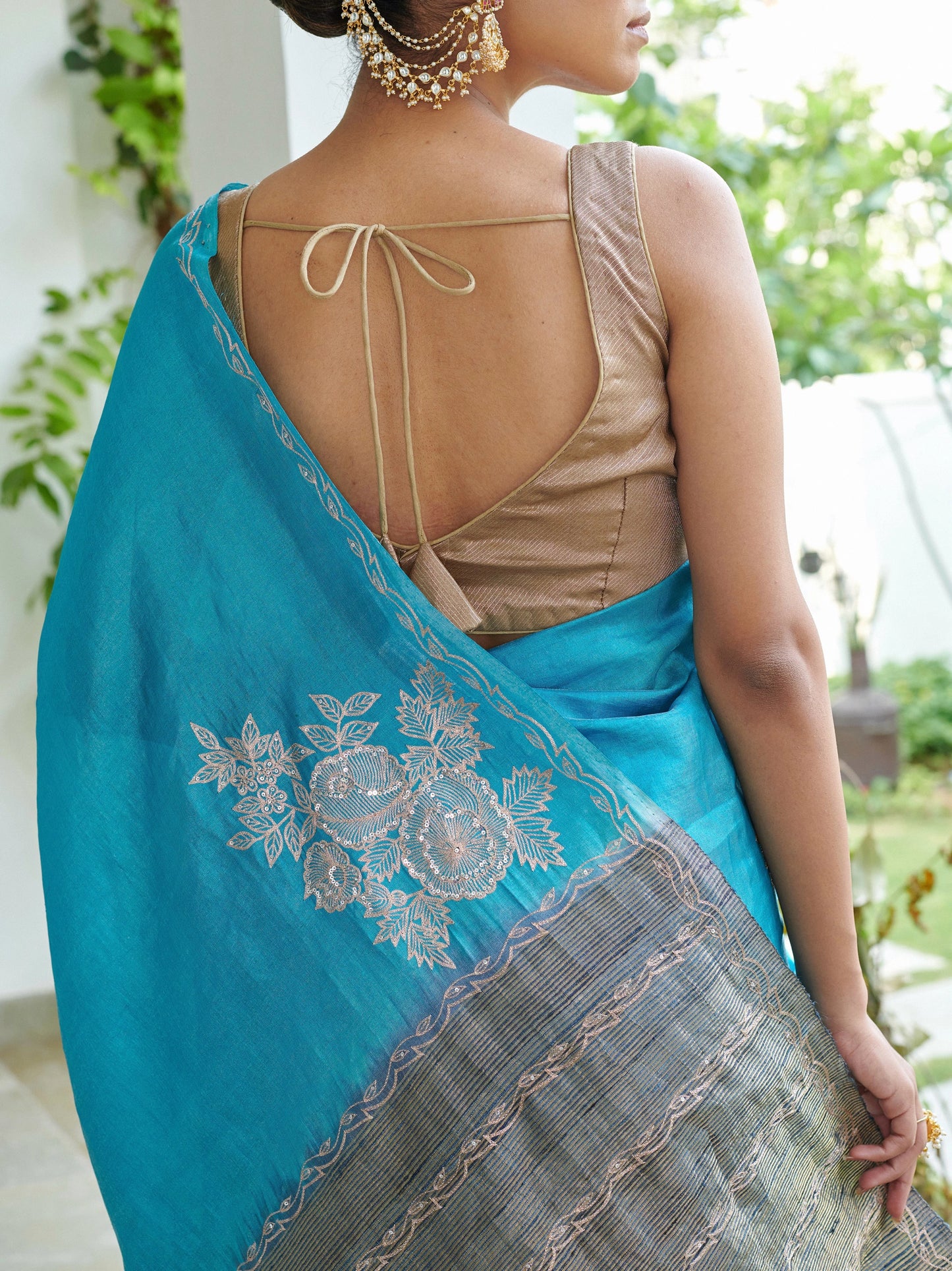 Blue Zardozi Tissue Silk Saree