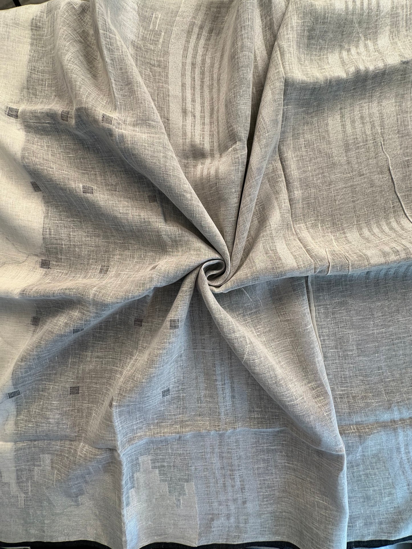Off White-Grey Linen Saree