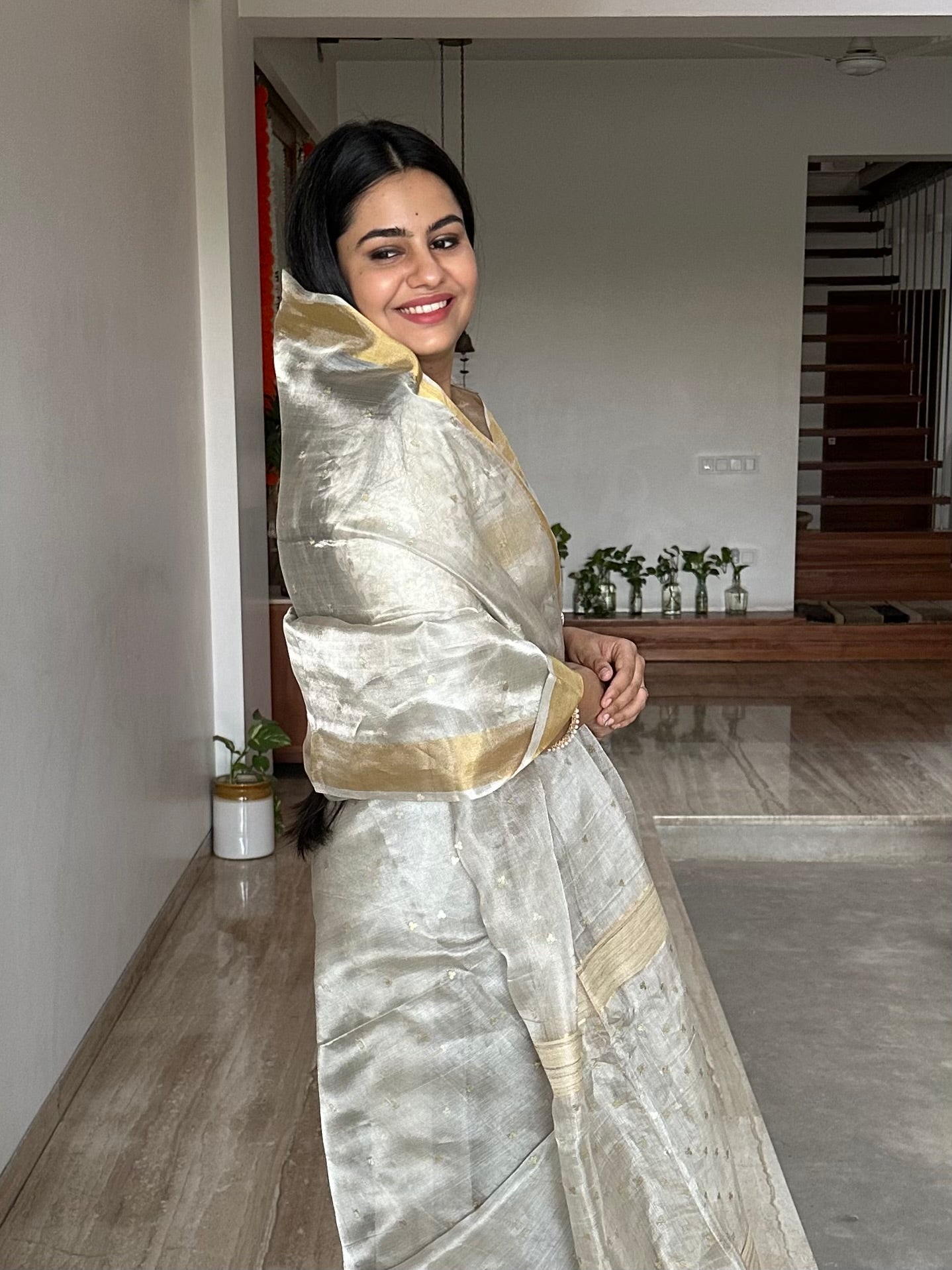Silver Pure Tissue Silk Saree