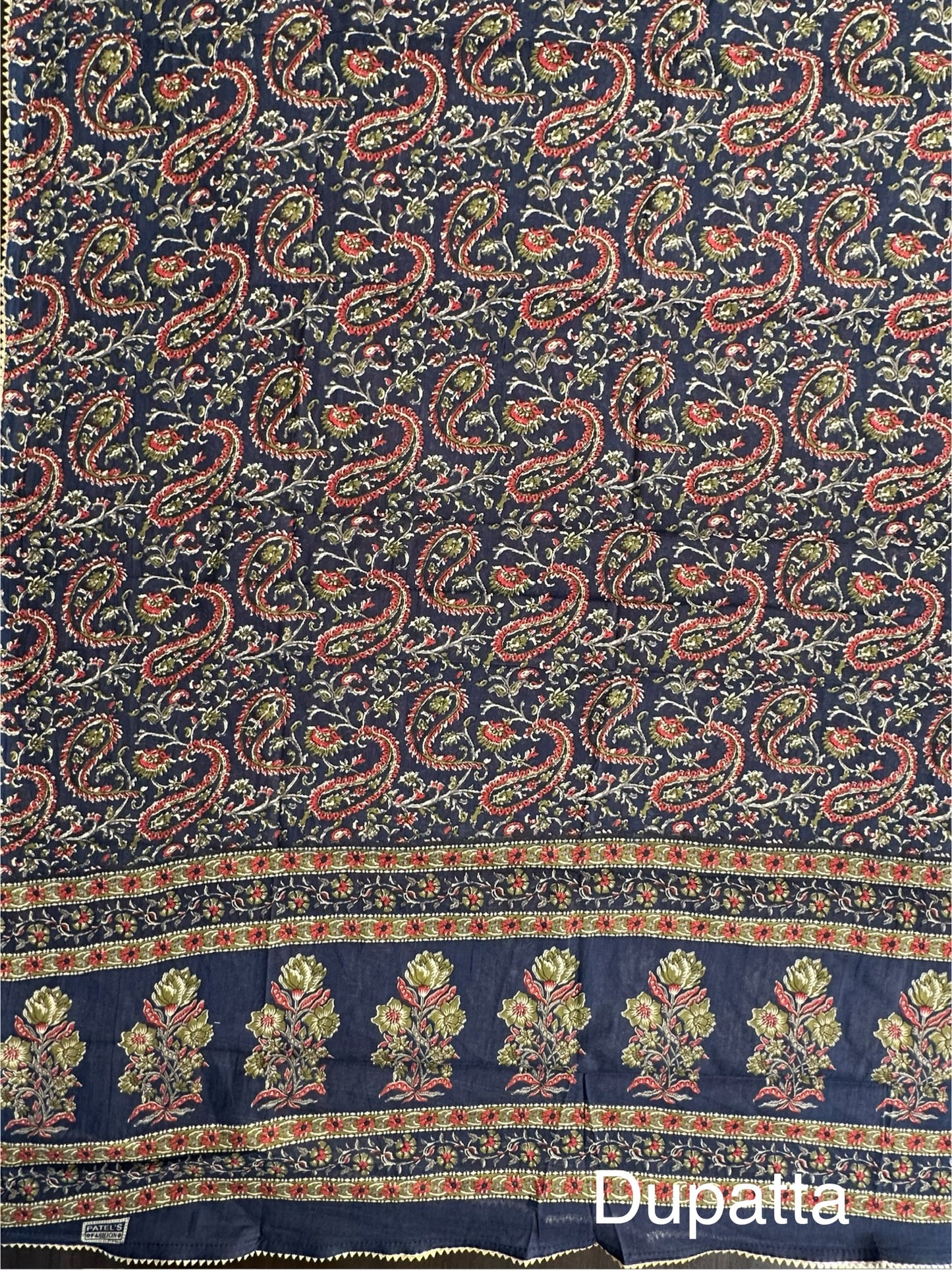 Navy Blue Angrakha Printed Cotton 3-Piece Suit