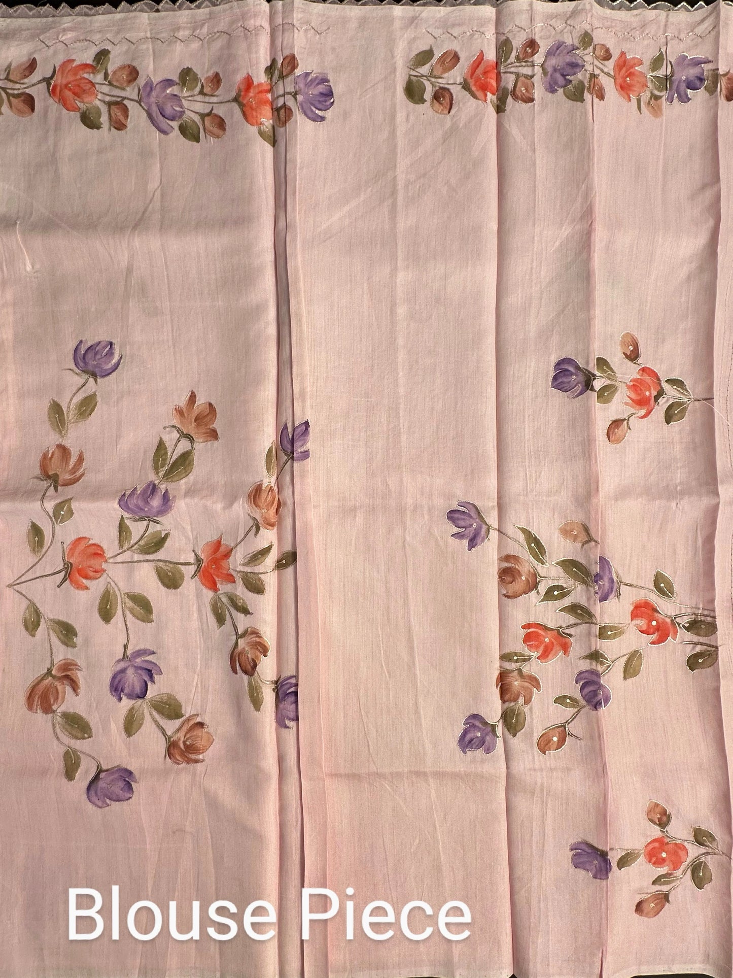 Baby Pink Floral Print Organza Saree
