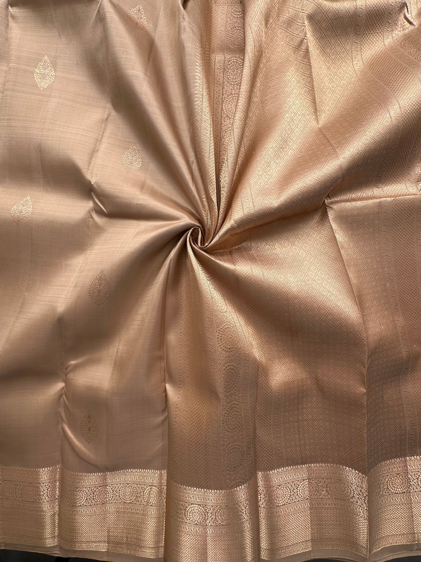 Beige Handloom Kanjivaram Pure Silk Saree