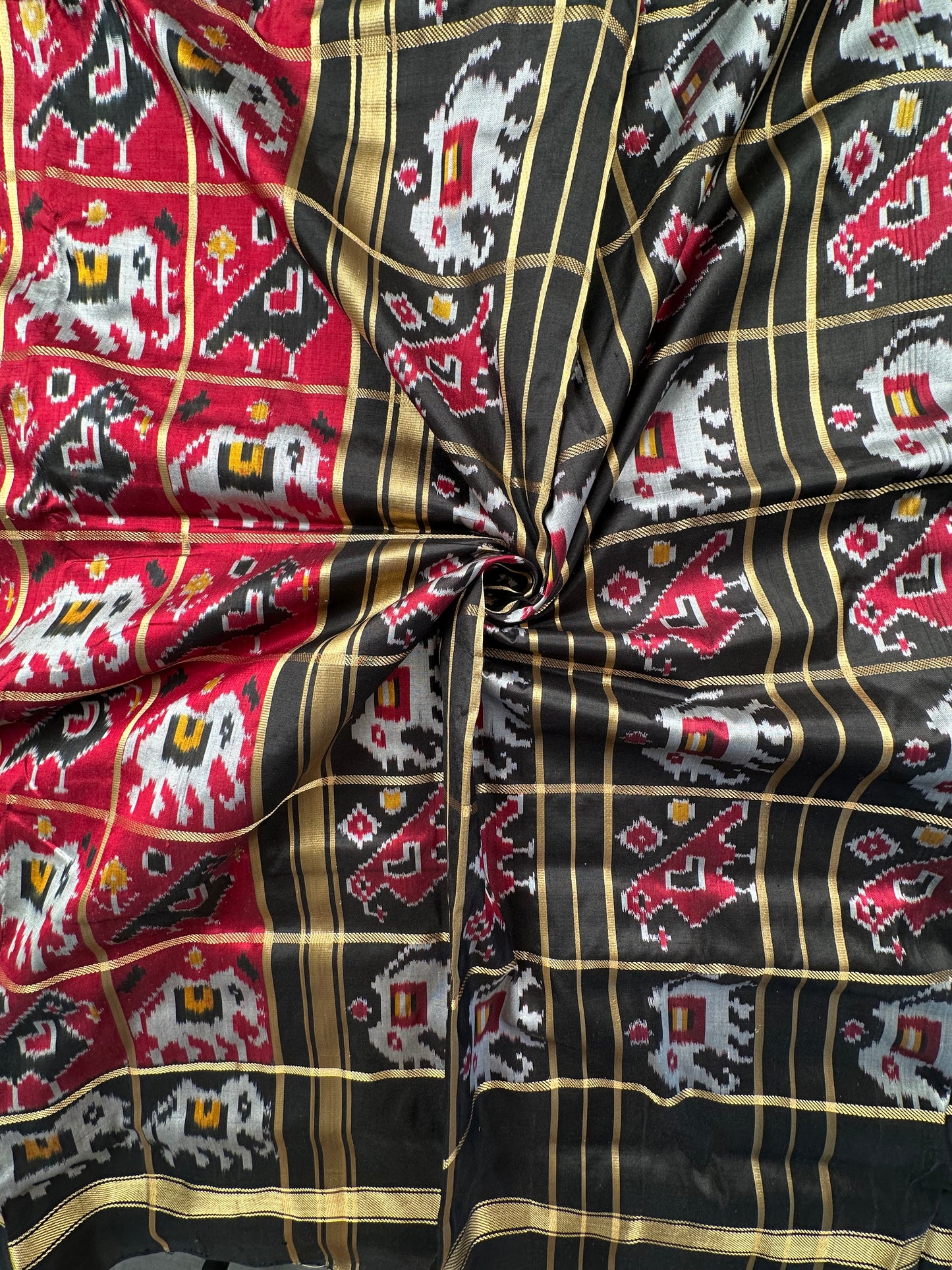 Maroon-Black Patola Pure Silk Saree