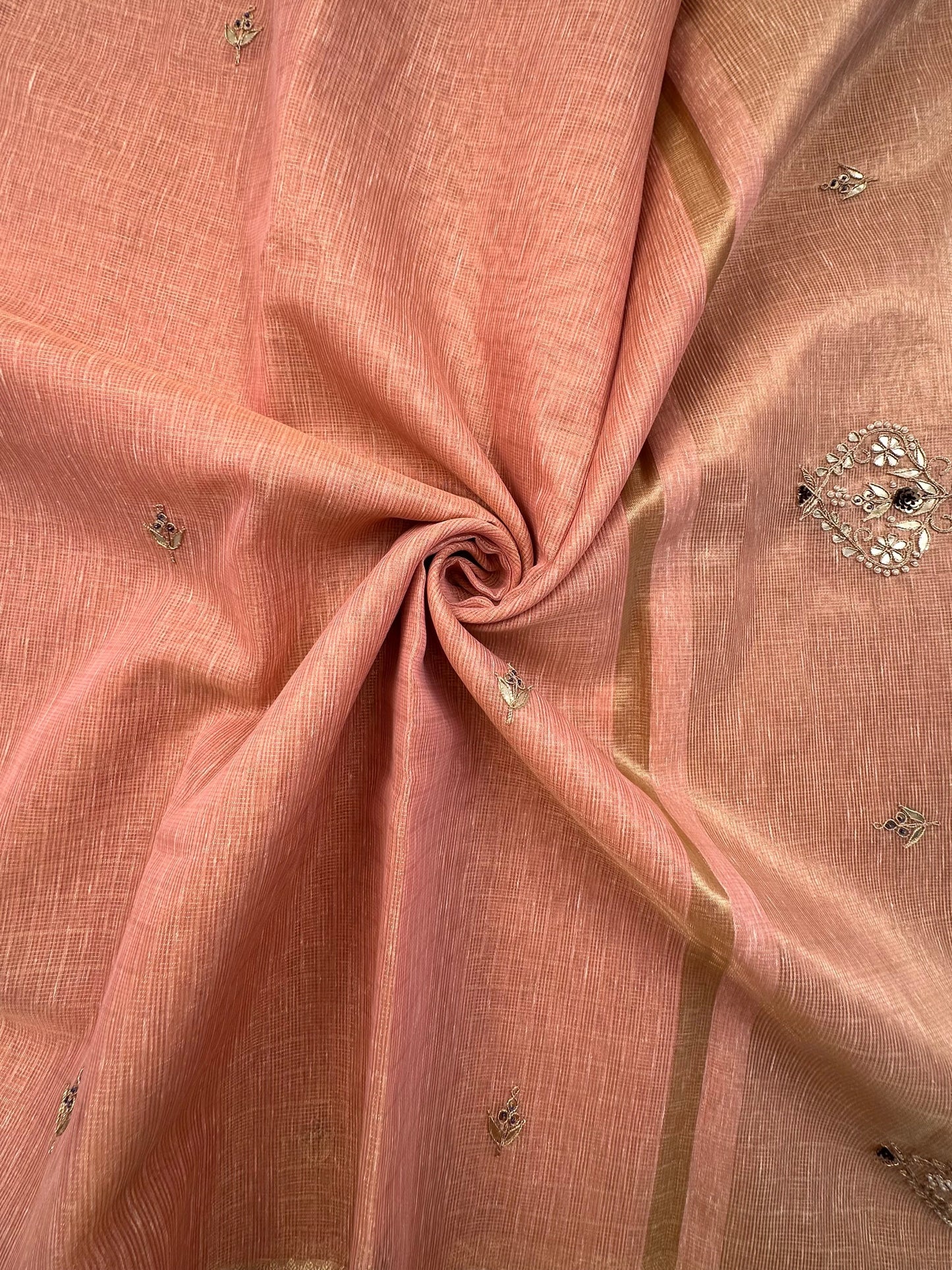 Pink Fancy Cotton Saree With Hand Work