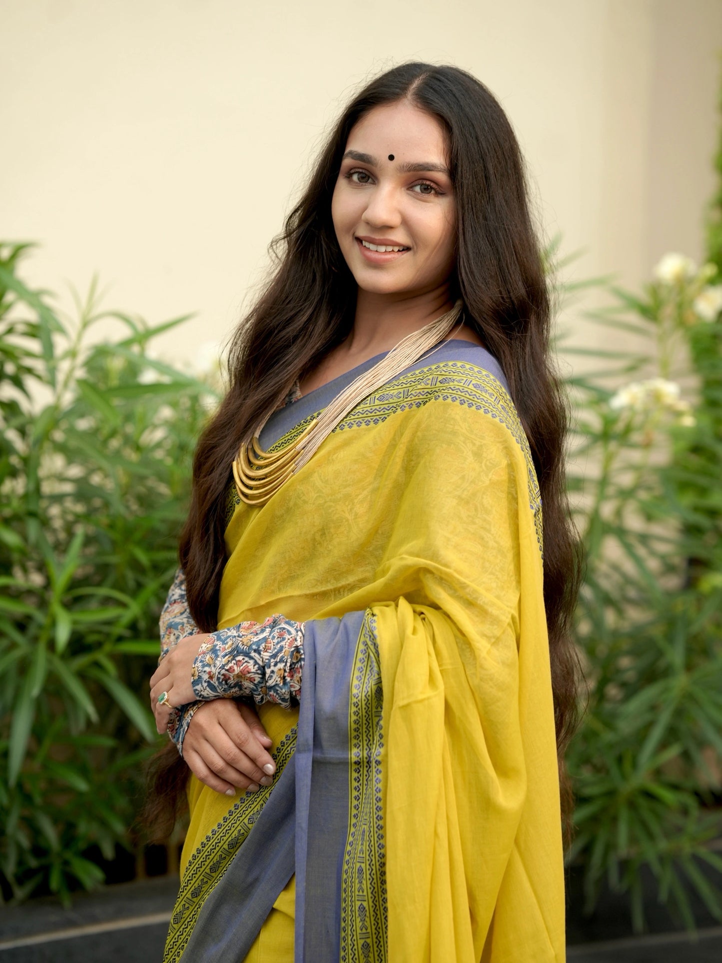 Olive Green-Blue Tripura Cotton Saree