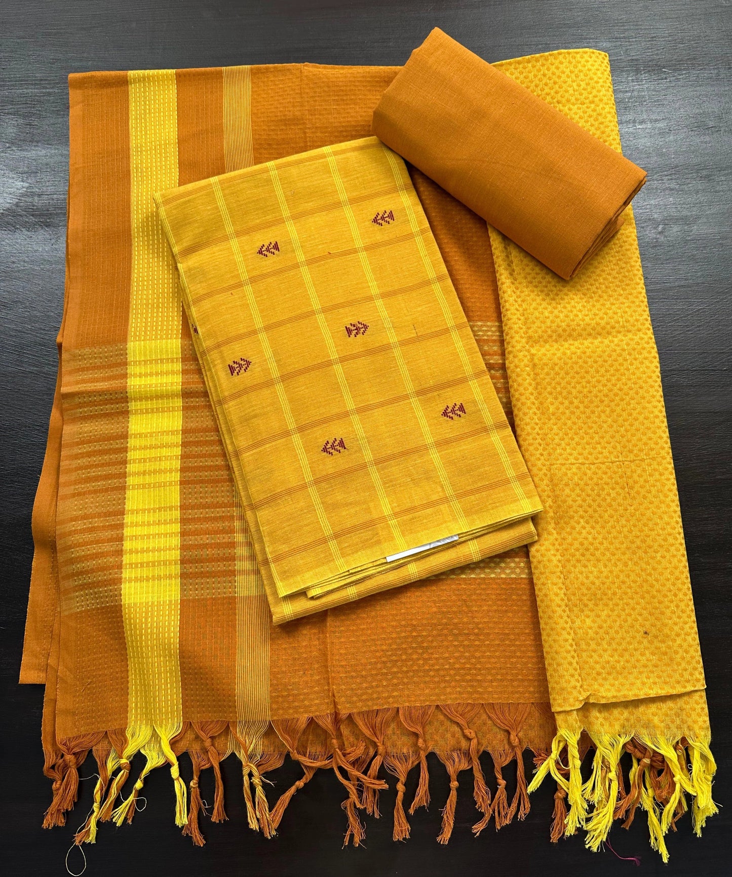 Mustard Checkered Handloom Cotton Suit