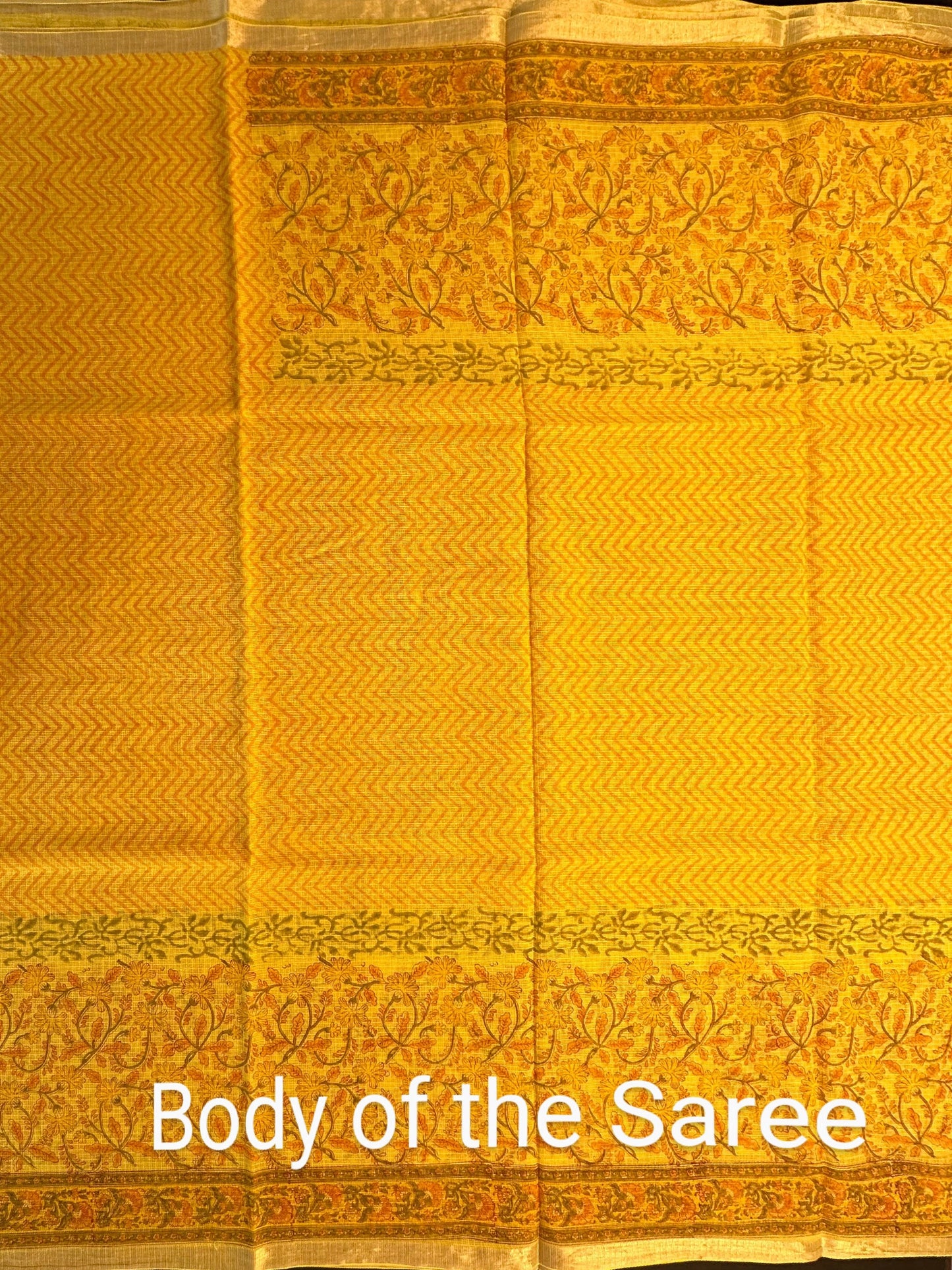 Yellow Block Print Kota Doria Cotton Saree