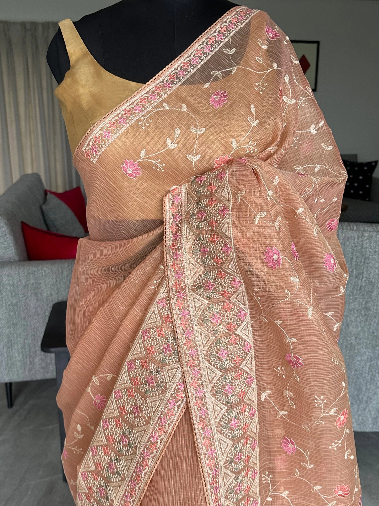 Peach Fancy Tissue Saree