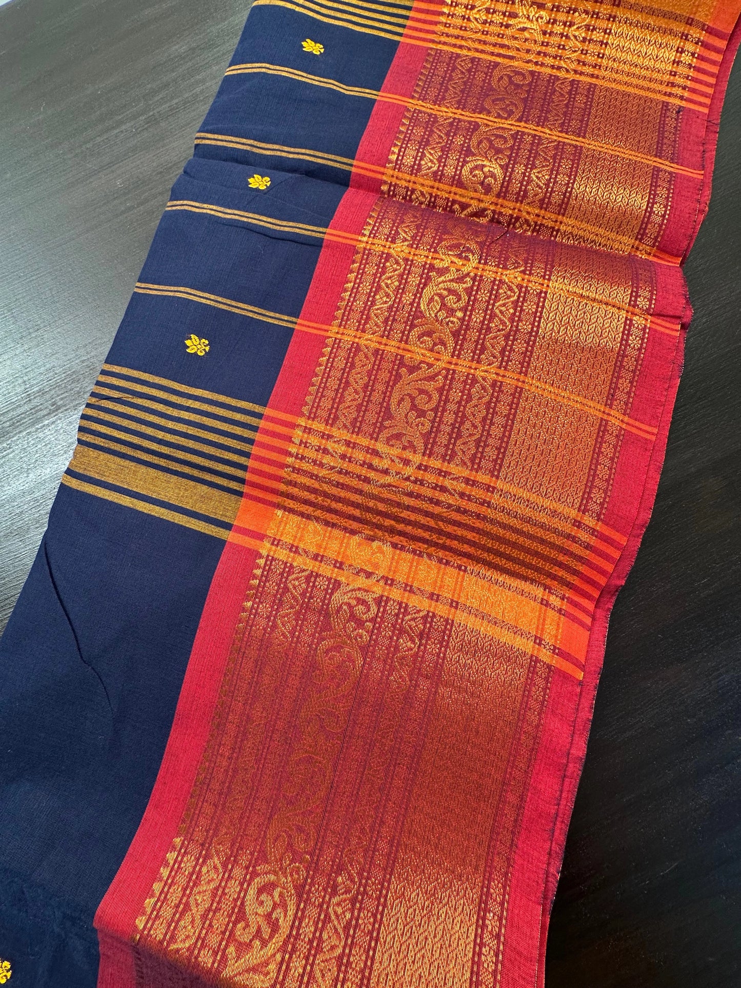 Navy Blue Narayanpet Cotton Saree