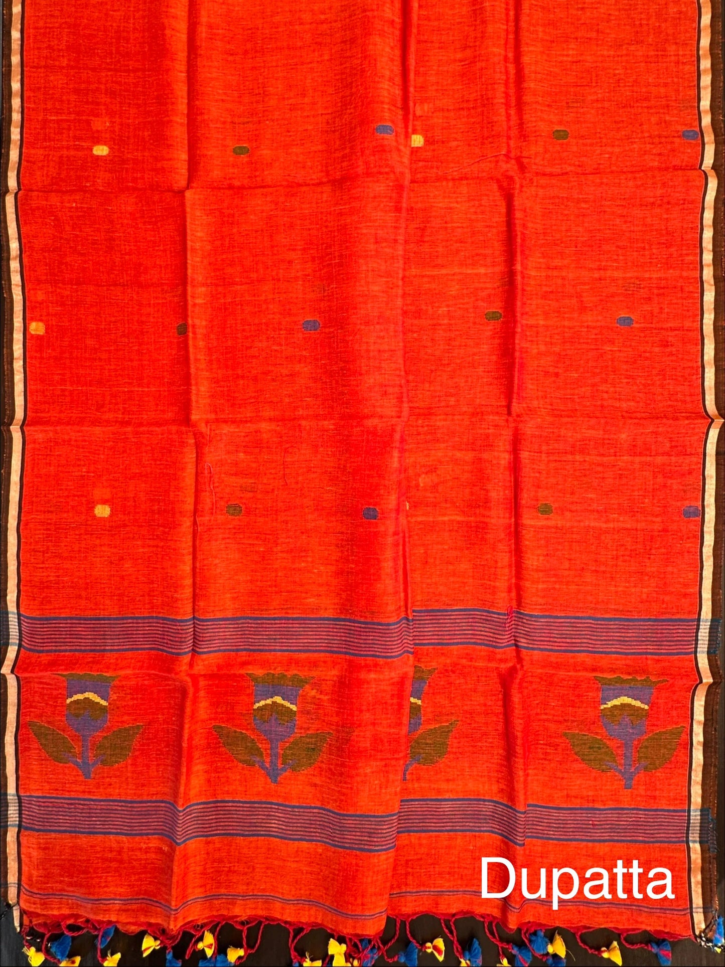 Kesari Orange Linen Dhakai 2 Piece Kurta Dupatta Unstitched Set