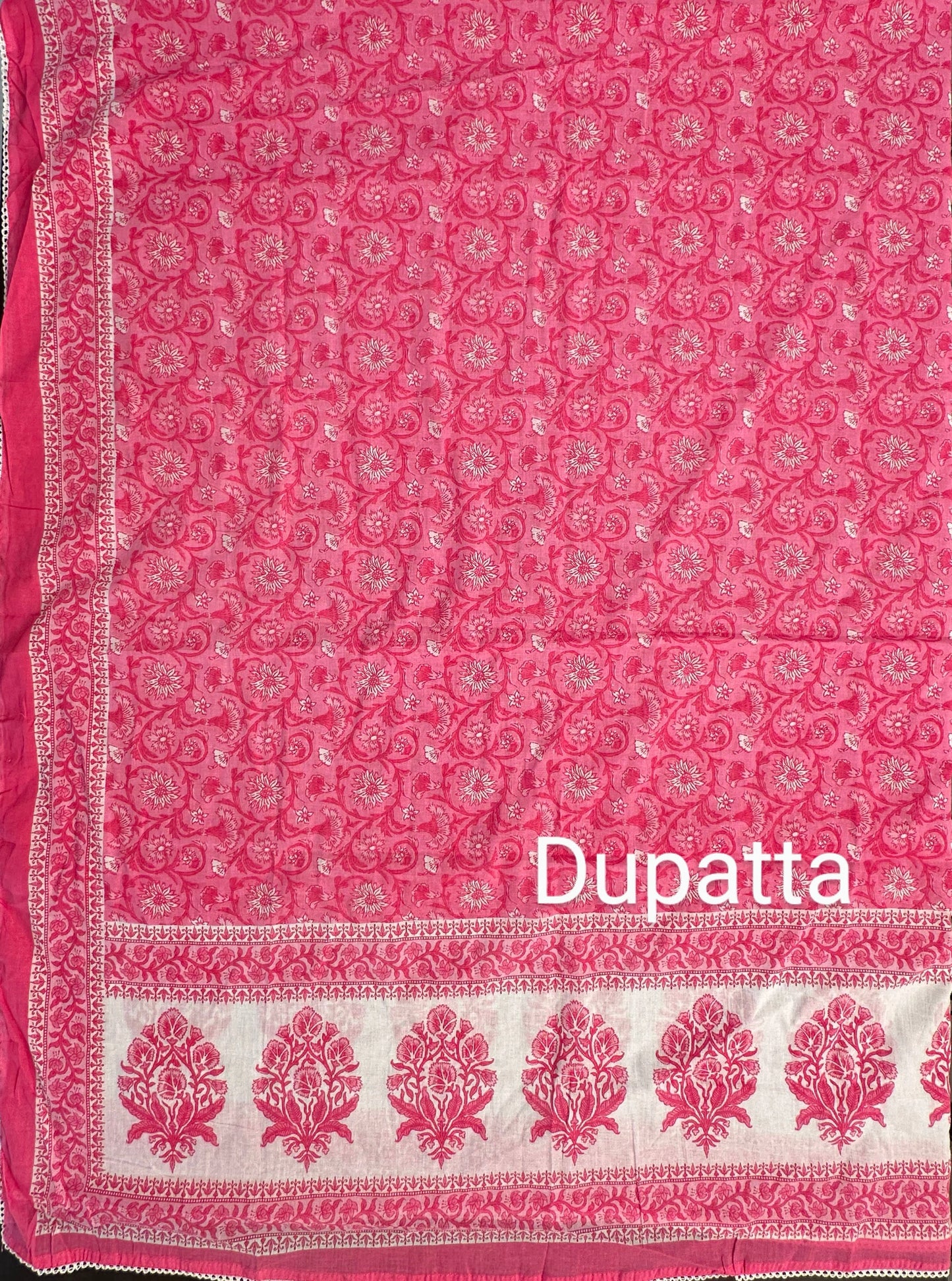 Off White-Pink Angrakha Printed Cotton 3-Piece Suit