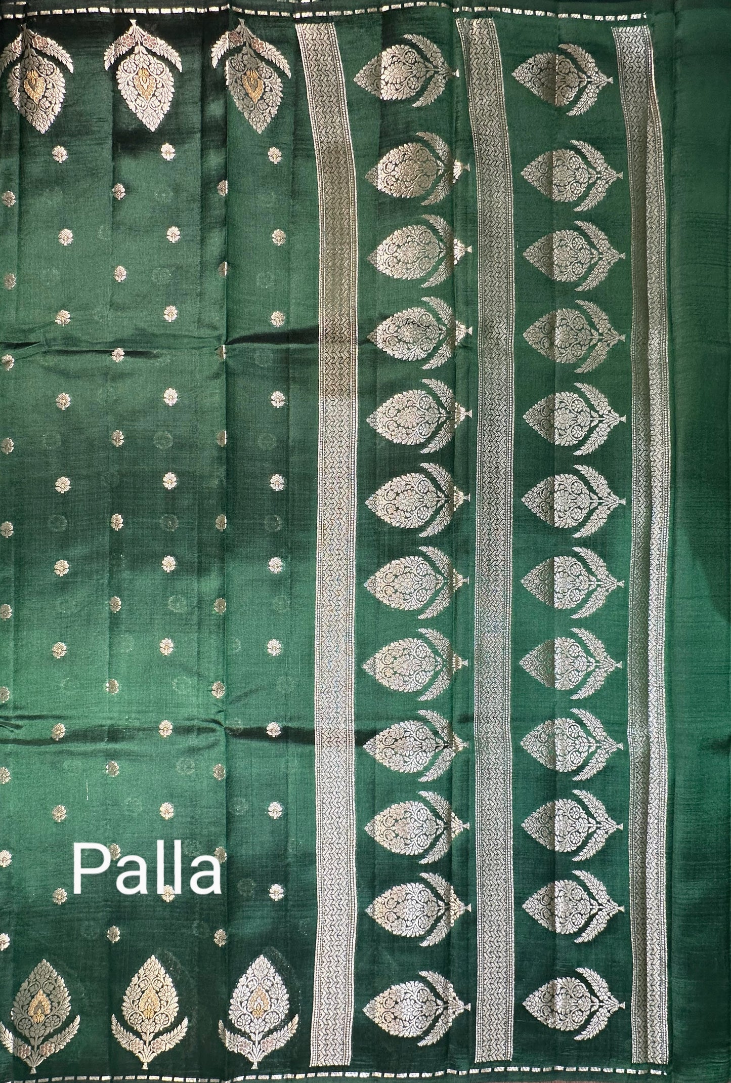 Bottle Green Dupion Rewa Silk Saree