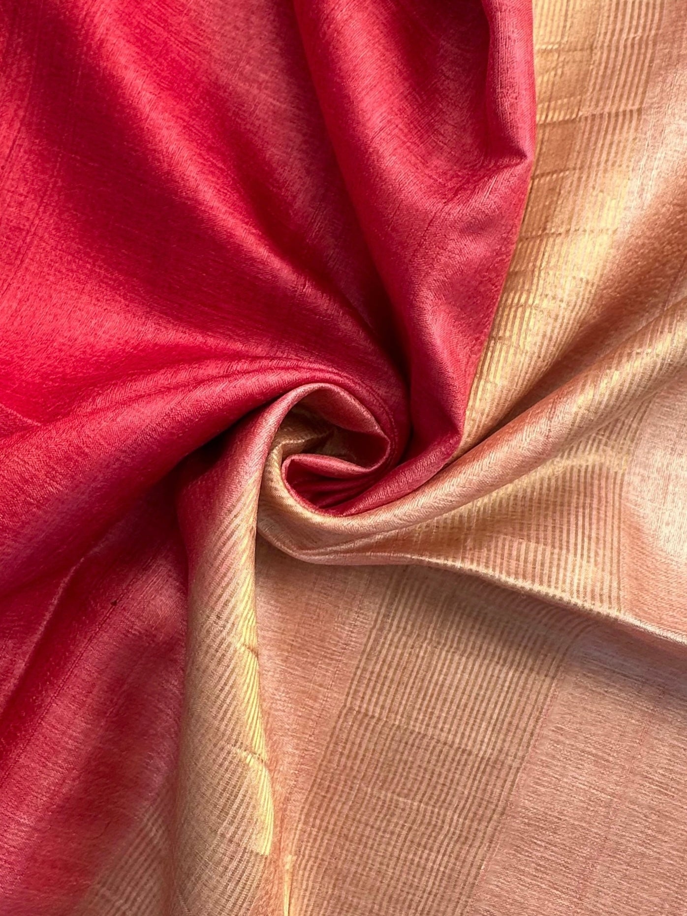 Red-Peach Handloom Tussar Silk Saree